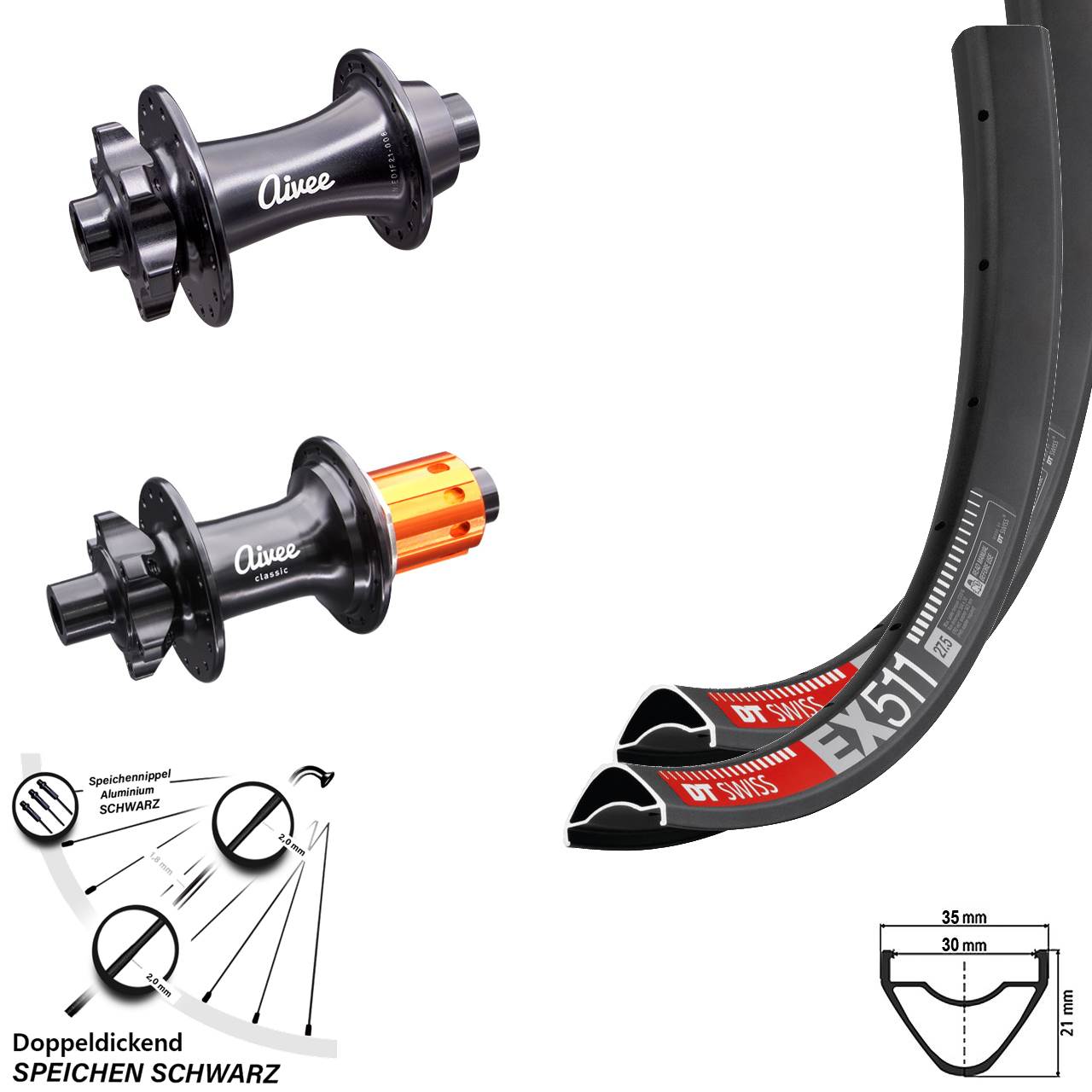 Laufradsatz DT Swiss EX 511 29 Zoll Aivee Classic Boost Shimano HG