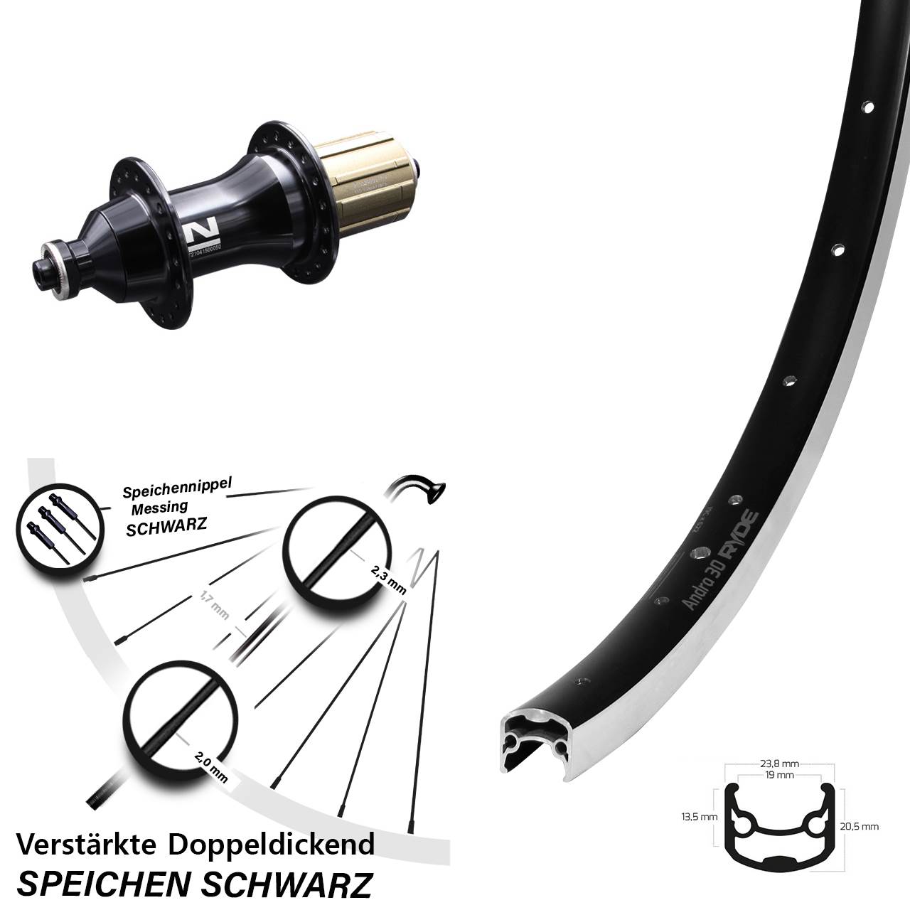 Hinterrad 28 Zoll Ryde Andra 30 Novatec F162SB 8-12 fach HG QR
