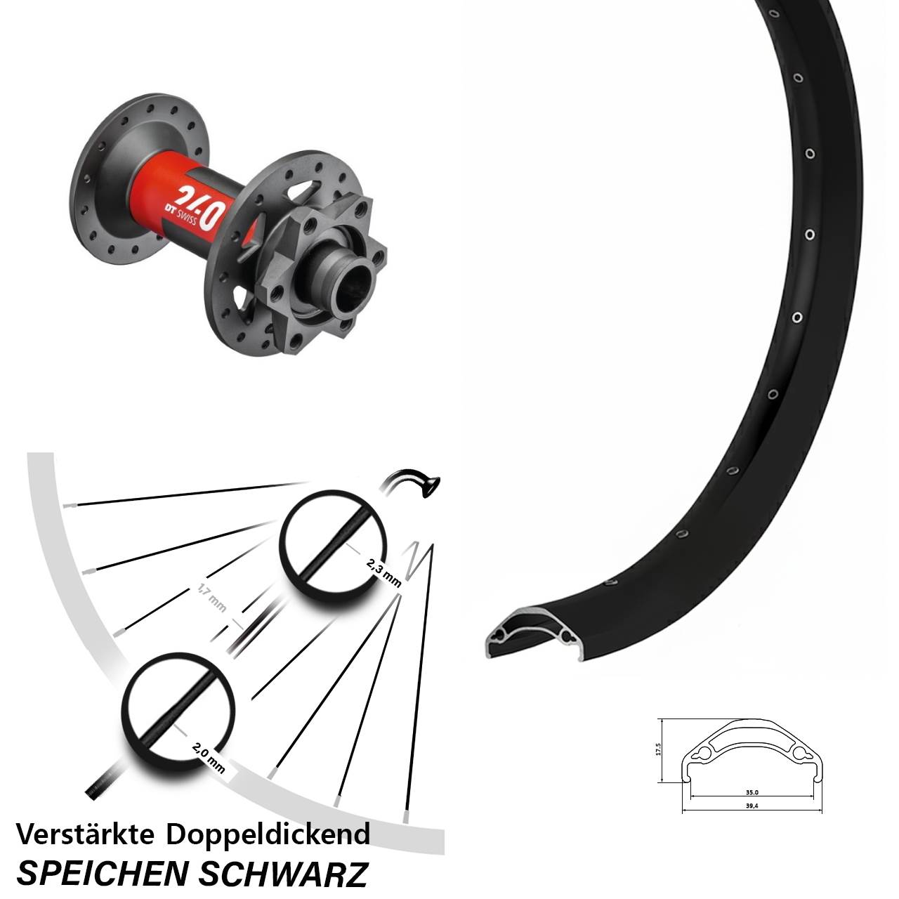 Vorderrad 6-Loch 29 Zoll Ryde Disc 35 DT Swiss 240 15x110 Boost
