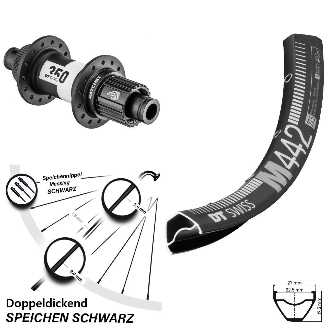 DT Swiss M442 DT Swiss 350 28-29 Zoll Hinterrad Centerlock 12x142 Micro Spline
