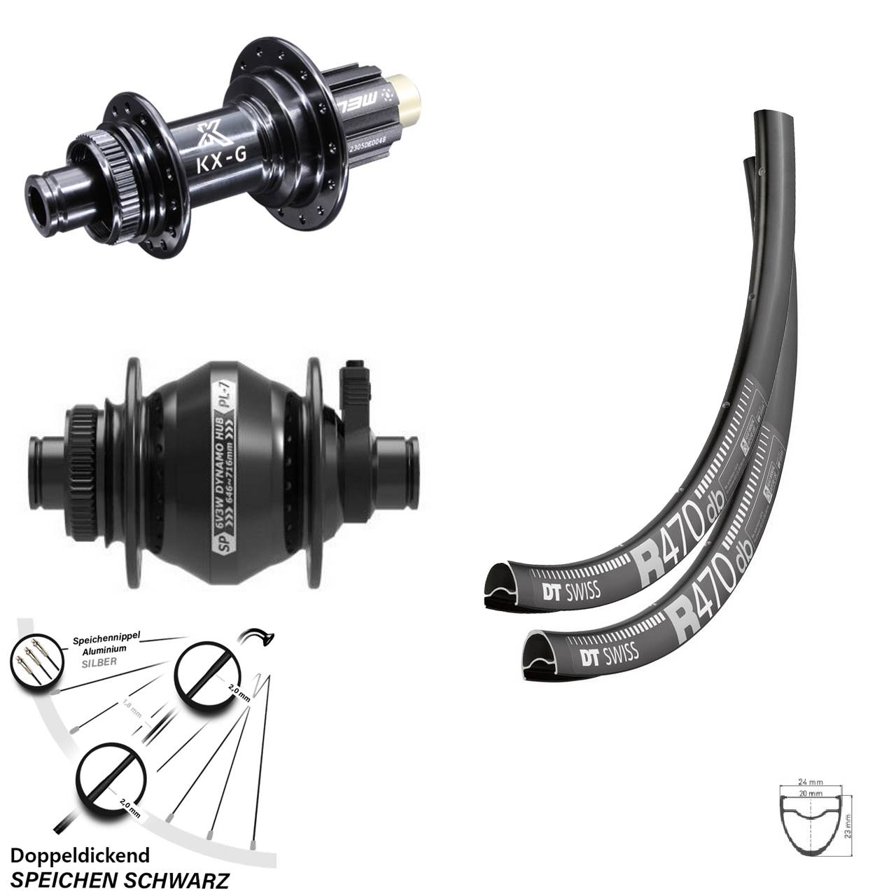 Dynamo Laufradsatz 28 Zoll DT Swiss R 470 KX-R Campagnolo N3W Shutter Precision PL-7