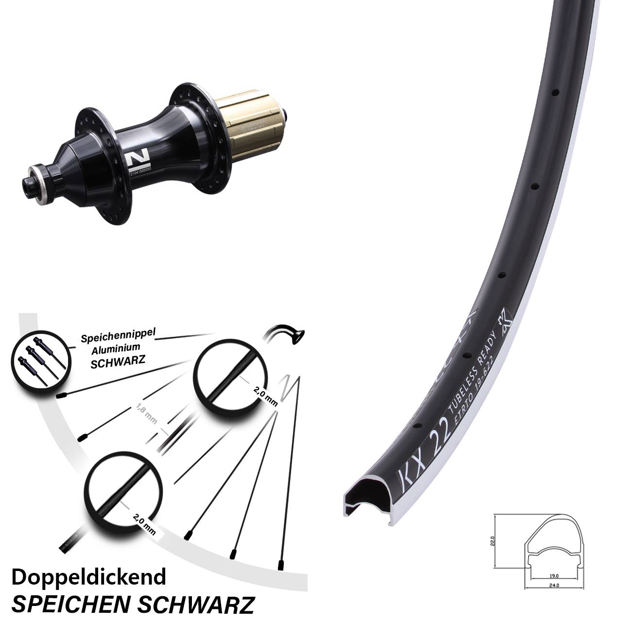 28 Zoll KX22 OS Novatec F162 Hinterrad 8-12 fach QR