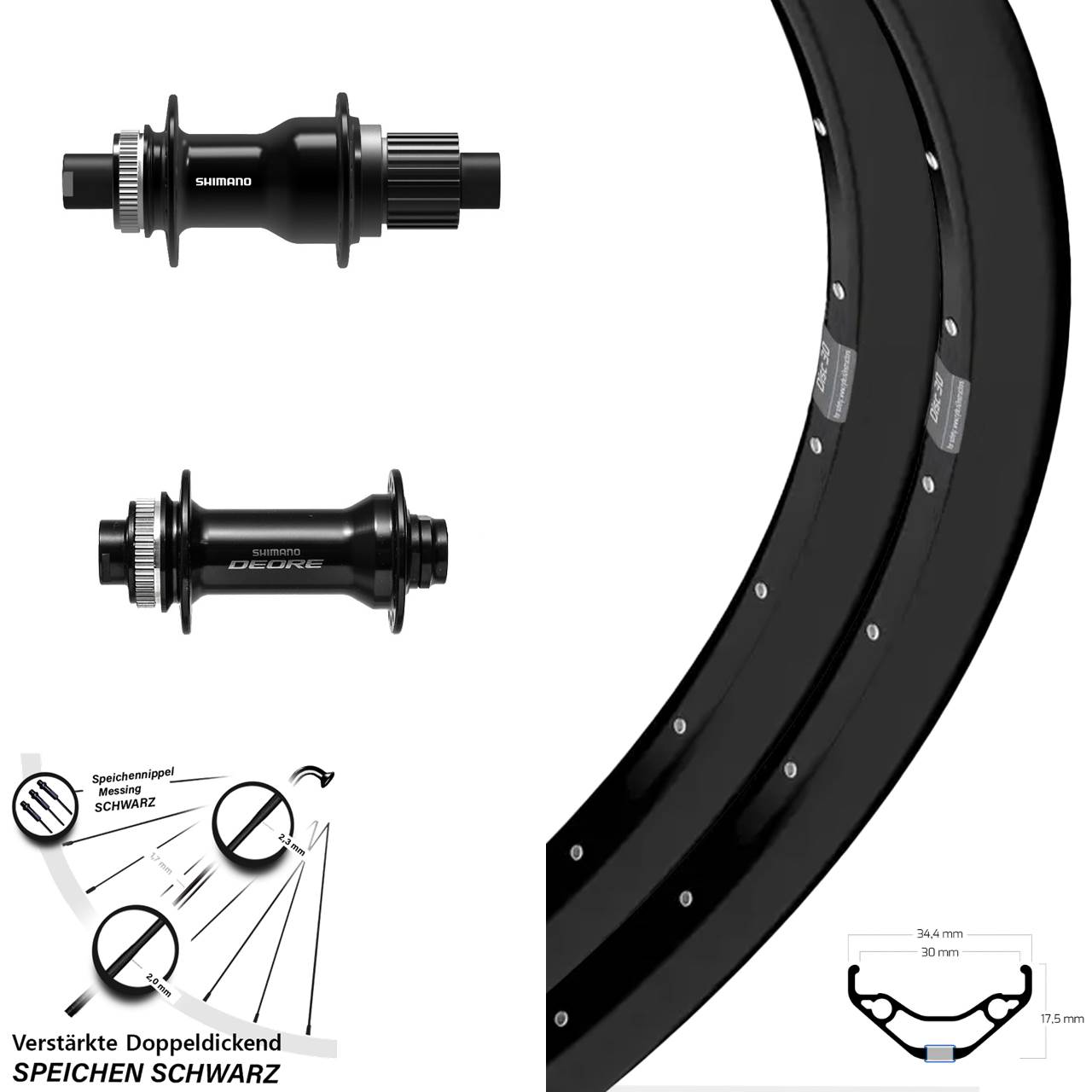 Disc Laufradsatz 27,5 Zoll Ryde Disc 30 Shimano FH-TC500 Boost HB-M6010-B Micro Spline