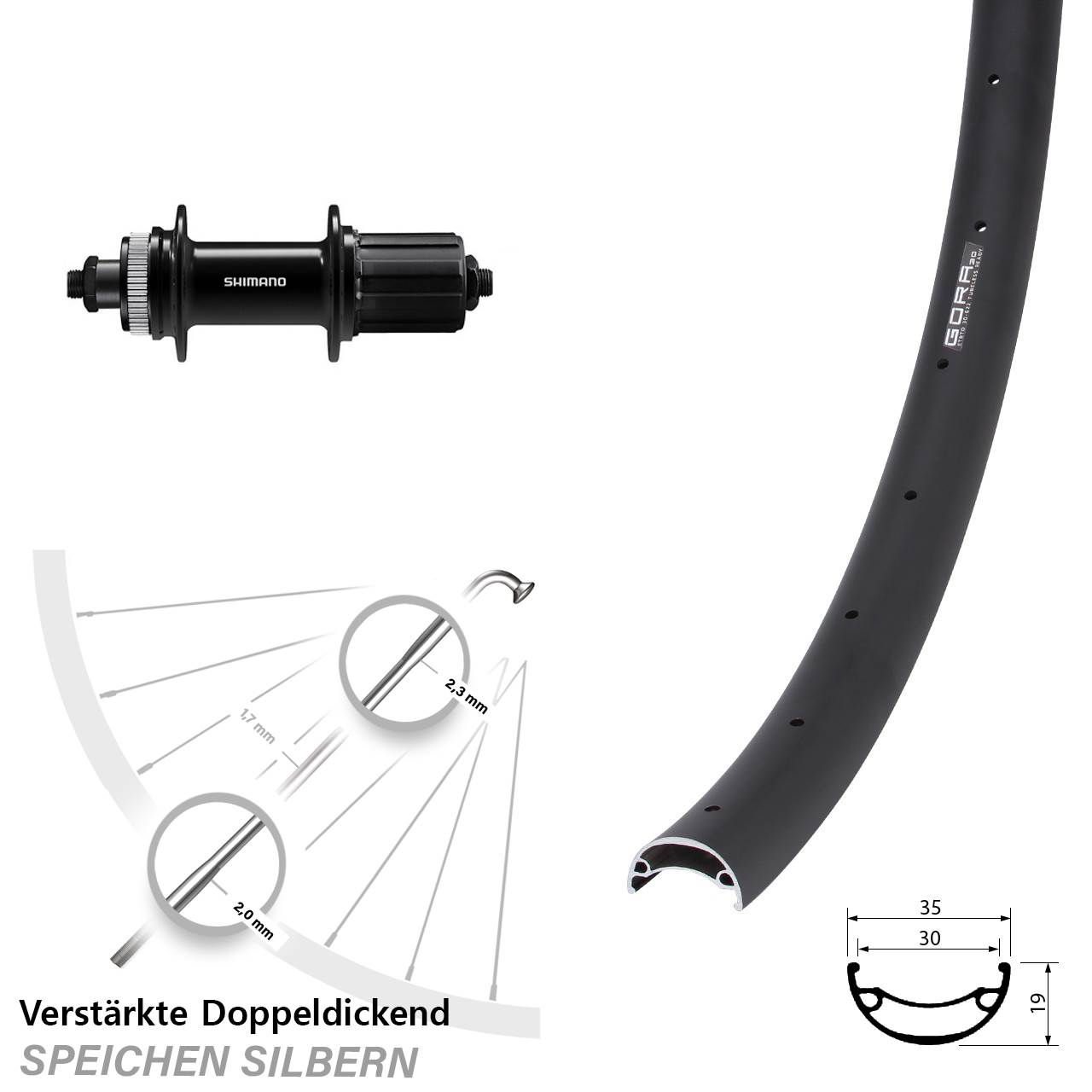Centerlock Hinterrad 29 Zoll Gora 30 Shimano FH-QC400 8-11 fach HG für Schnellspanner