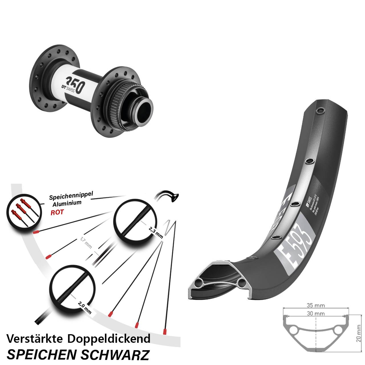 650B DT Swiss E 593-350 Centerlock Vorderrad 15x100