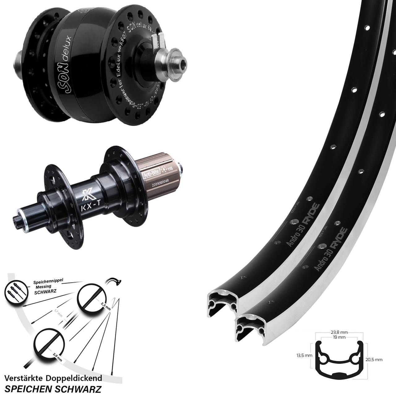 Ryde Andra 30 Laufradsatz 28 Zoll KX-T SON delux