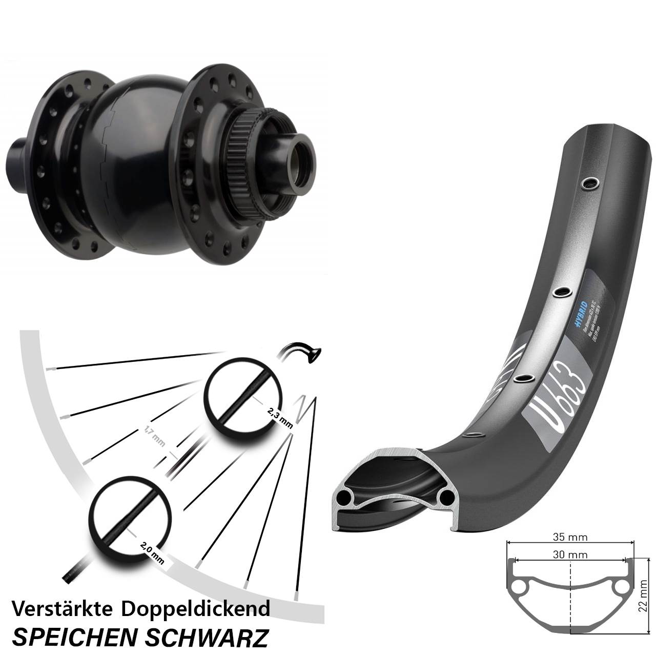 Disc 29 Zoll Nabendynamovorderrad DT Swiss U663 SON 28 15x110 Boost