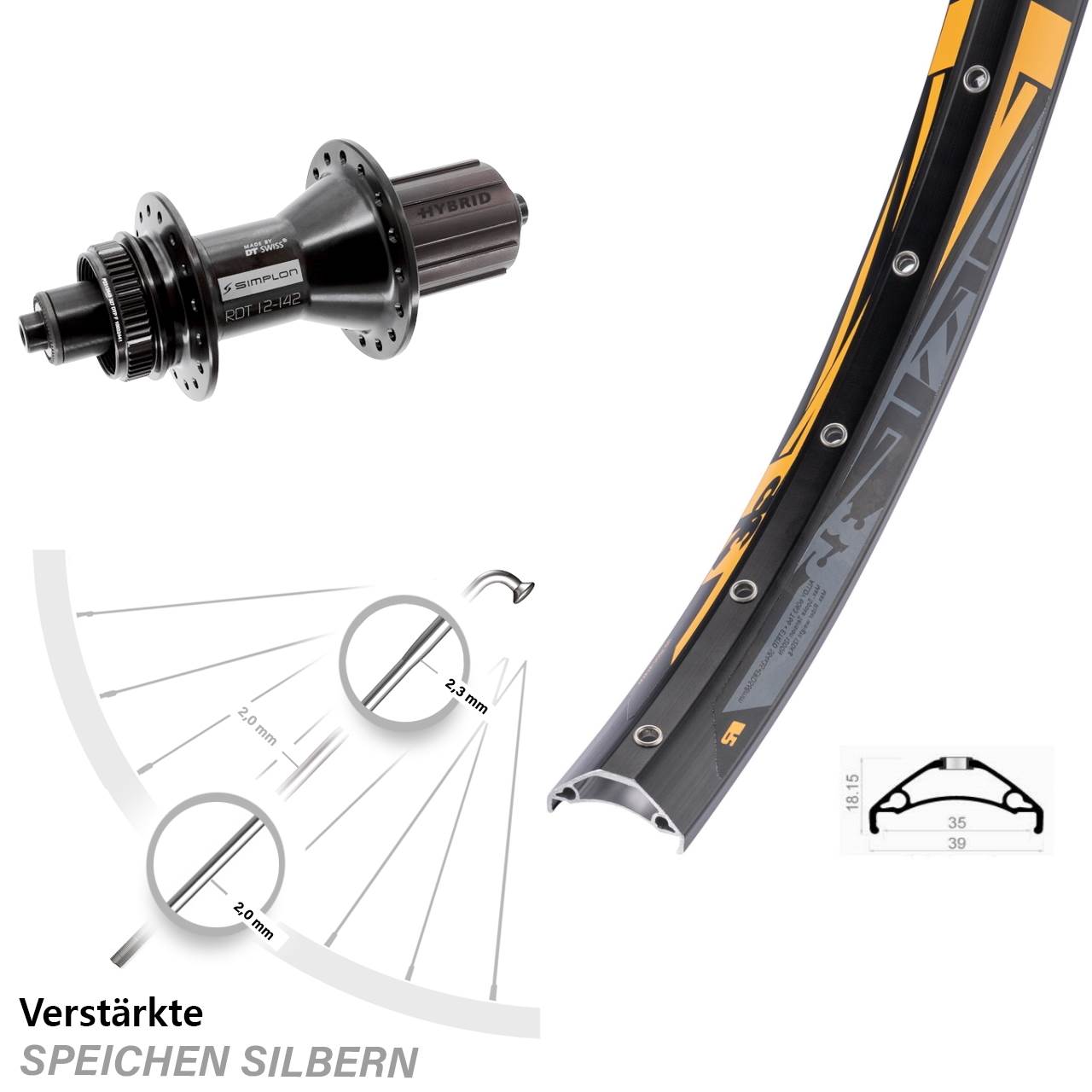 Hinterrad Centerlock 27,5 Zoll Rodi TRYP 35 DT Swiss 370 Hybrid 8-11 fach QR