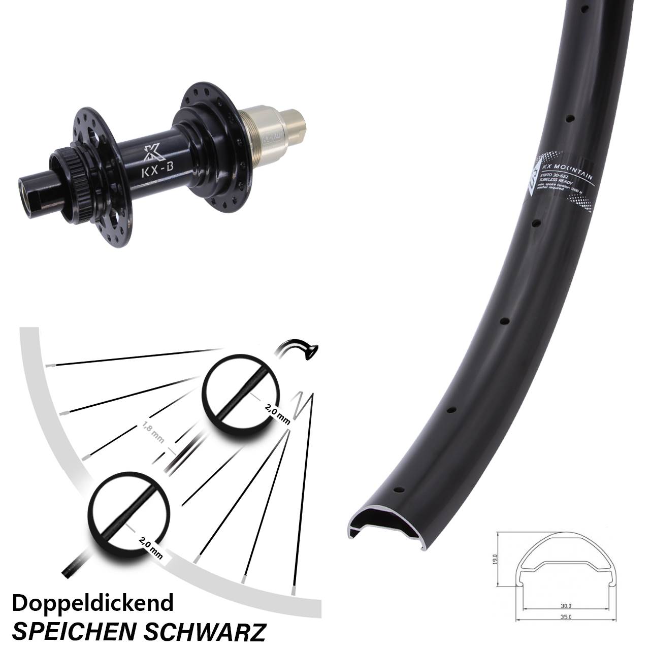 KX-B Mountain 29 Zoll Centerlock Hinterrad 12x148 Boost XD 11-12 fach