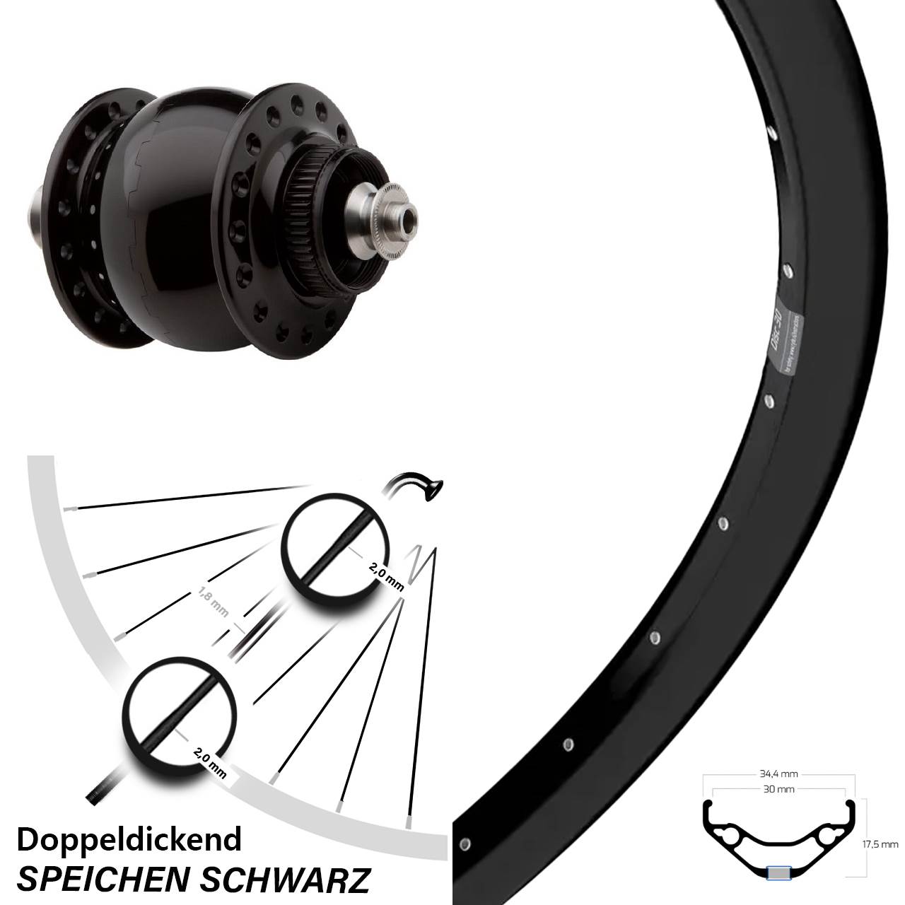 29 Zoll Nabendynamovorderrad Ryde Disc 30 SON 28 für Schnellspanner