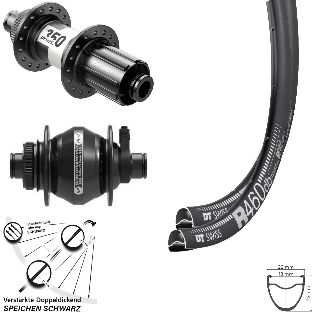 28 Zoll DT Swiss R 460-350 SP PL-7 Laufradsatz Centerlock 12x100/142 11-12 fach