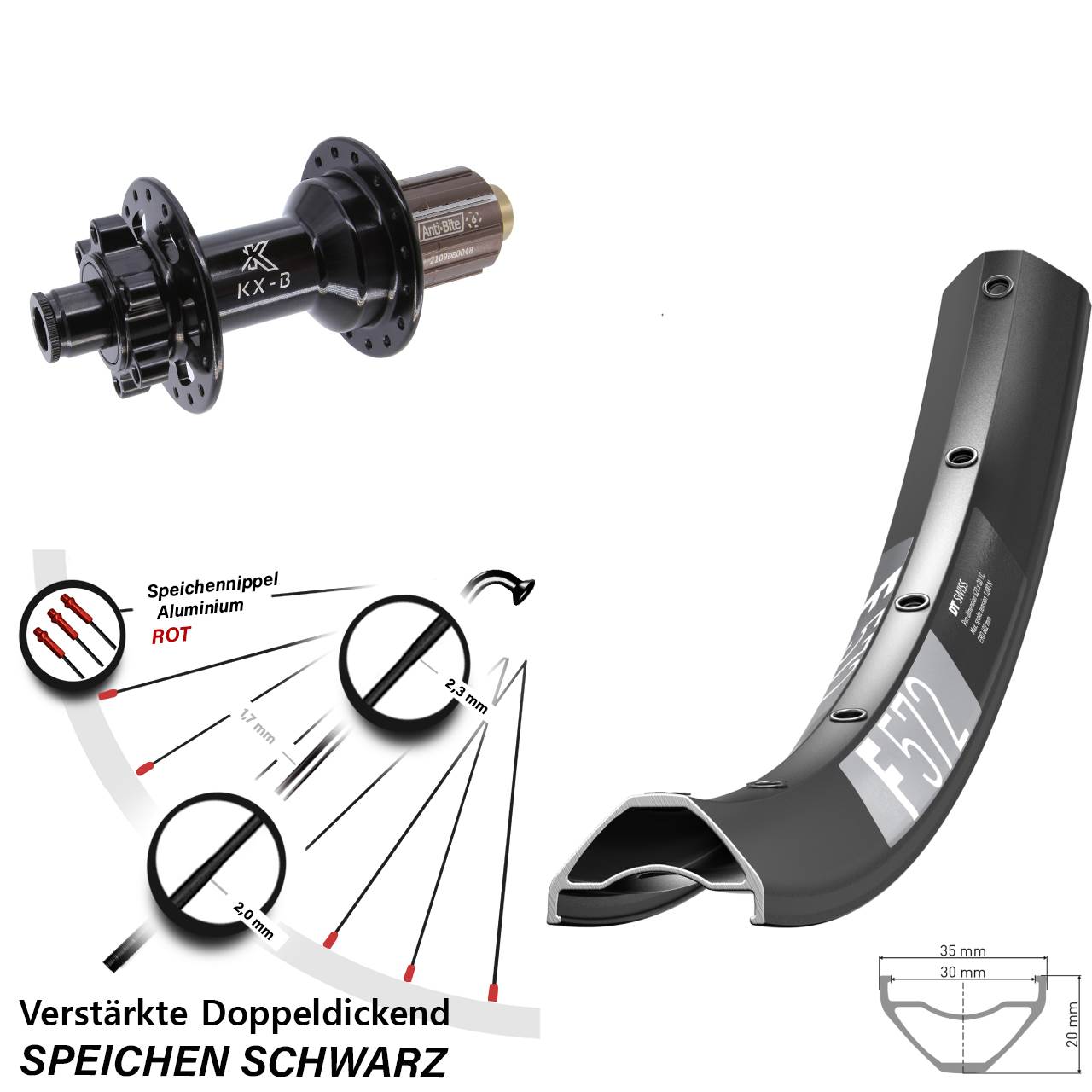 650B Hinterrad DT Swiss F 572 KX-B 8-11 fach HG 12x148 Boost 6-Loch