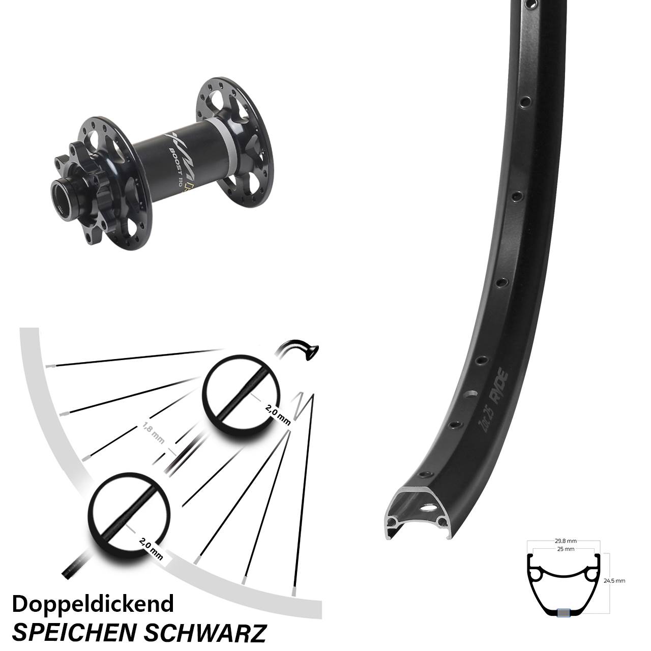 Ryde ZAC 25 Miche XMH 550 28-29 Zoll Vorderrad 6-Loch 15x110 Boost