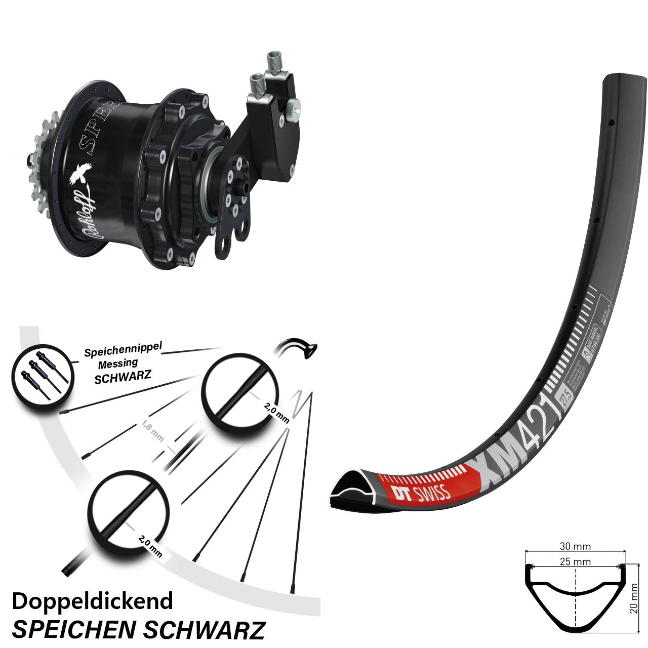 Hinterrad 29 Zoll DT Swiss XM 421 Disc Rohloff Speedhub 500/14 CC DB Tandem schwarz