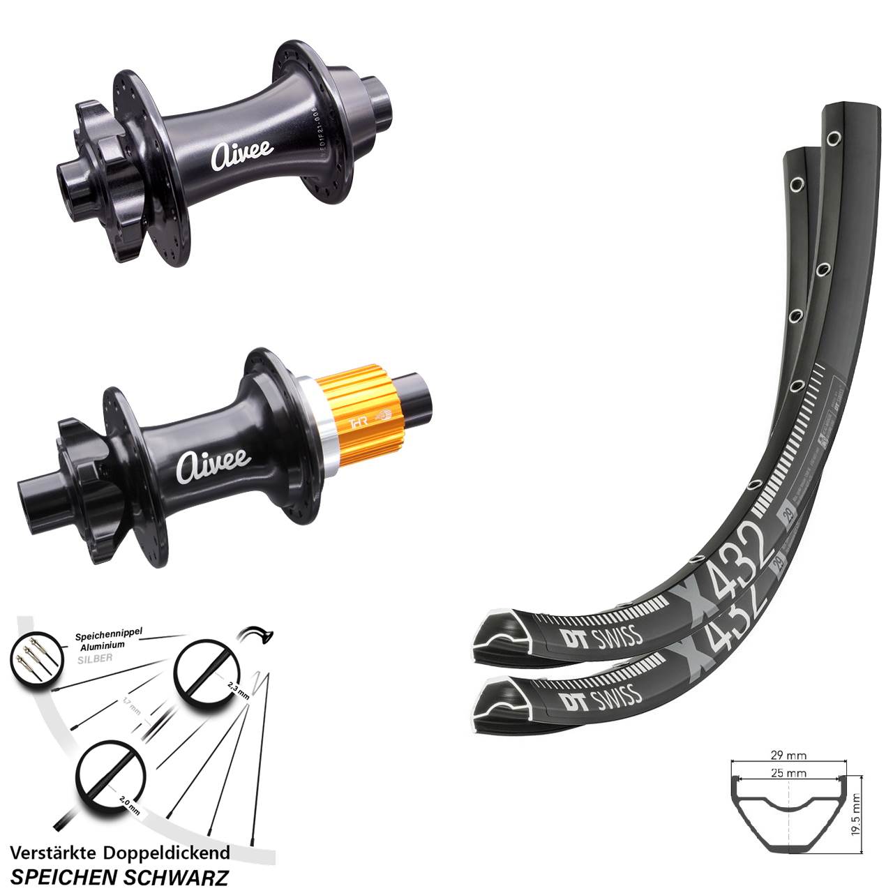 DT Swiss X432 Aivee Classic 29 Zoll Laufradsatz 6-Loch 15x110 12x148 Boost Micro Spline