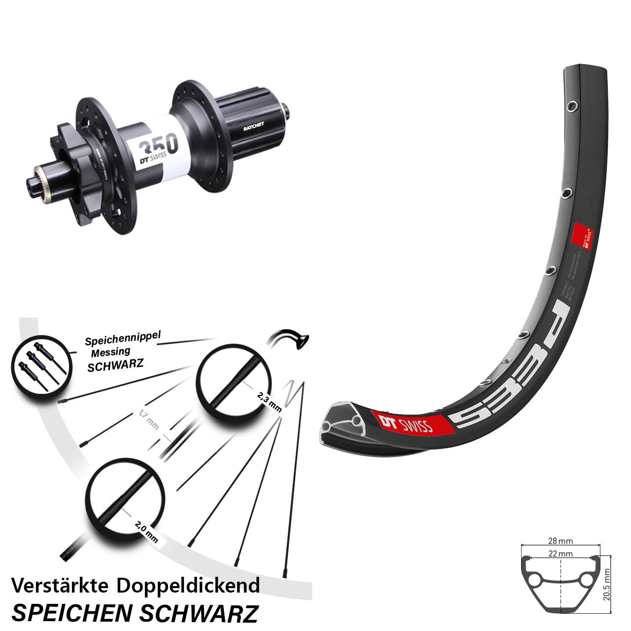 DT Swiss 533d-350 27,5 Zoll Hinterrad 6-Loch für Schnellspanner 8-11 fach HG