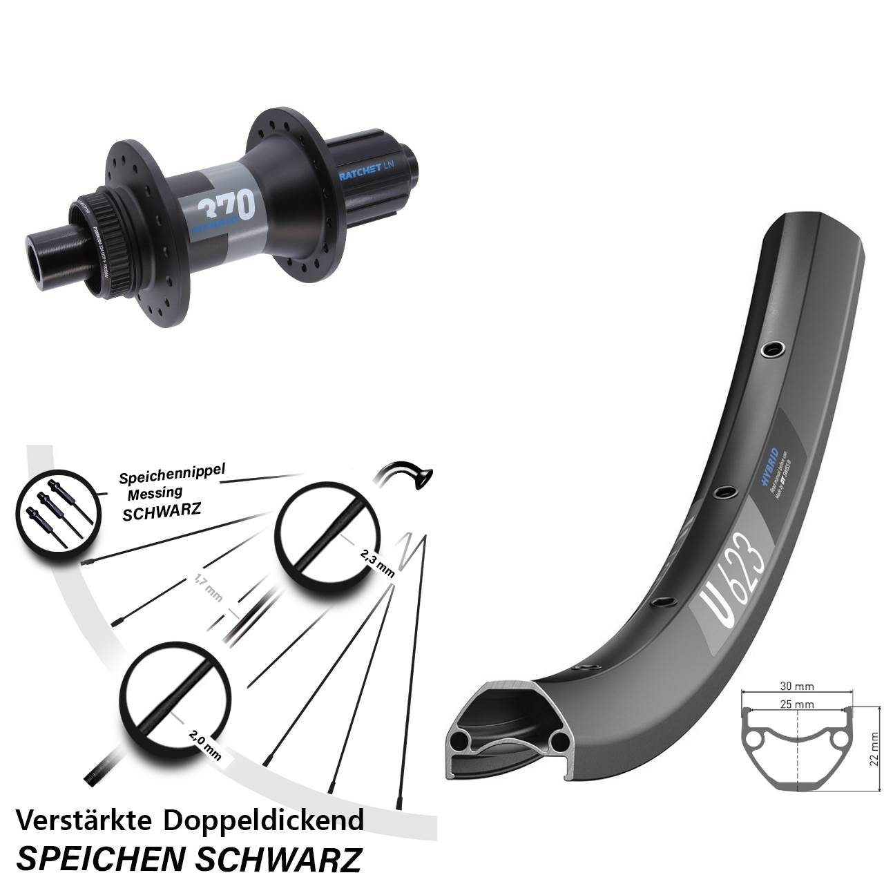 Hinterrad Centerlock 12x148 Boost 29 Zoll U623 DT Swiss 370 Hybrid 8-11 fach HG