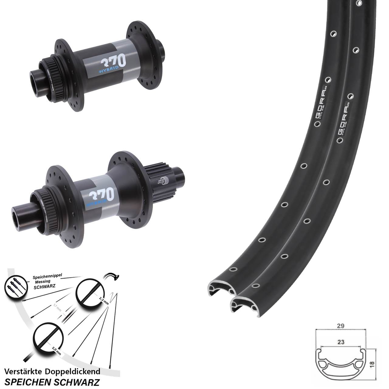 28-29 Zoll Gora 23 DT Swiss 370 Hybrid Laufradsatz 15x110 12x148 Micro Spline