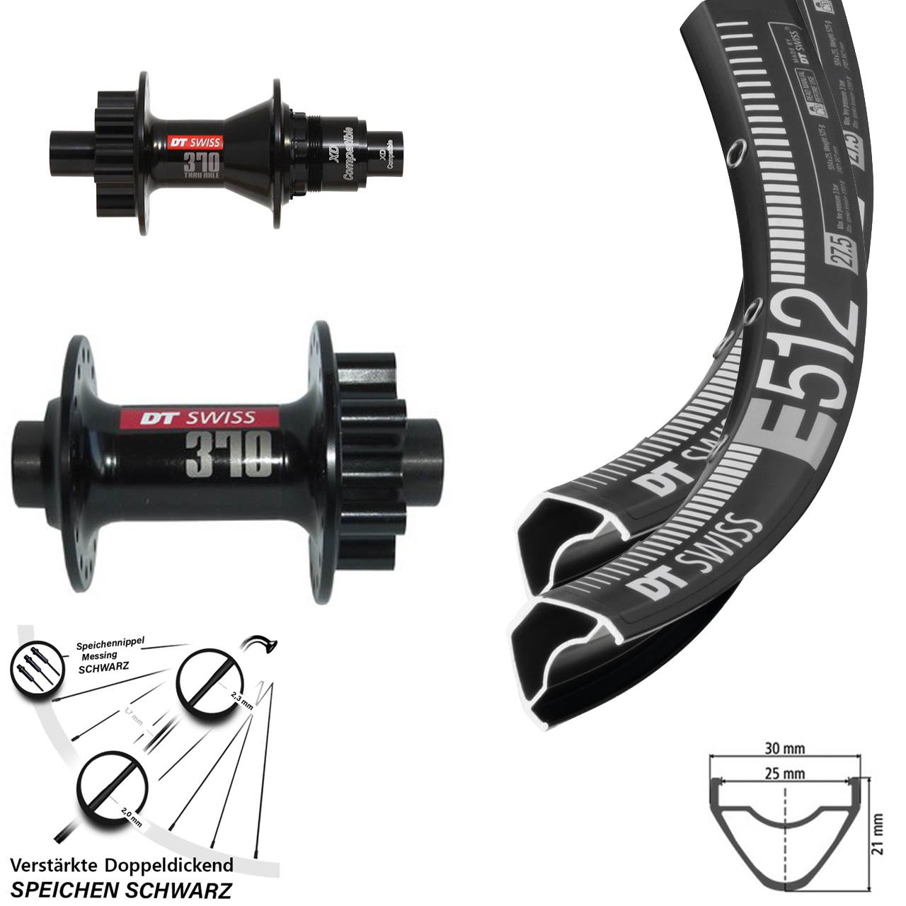 Disc Laufradsatz 15x100 12x142 29 Zoll DT Swiss E512-370 SRAM XD