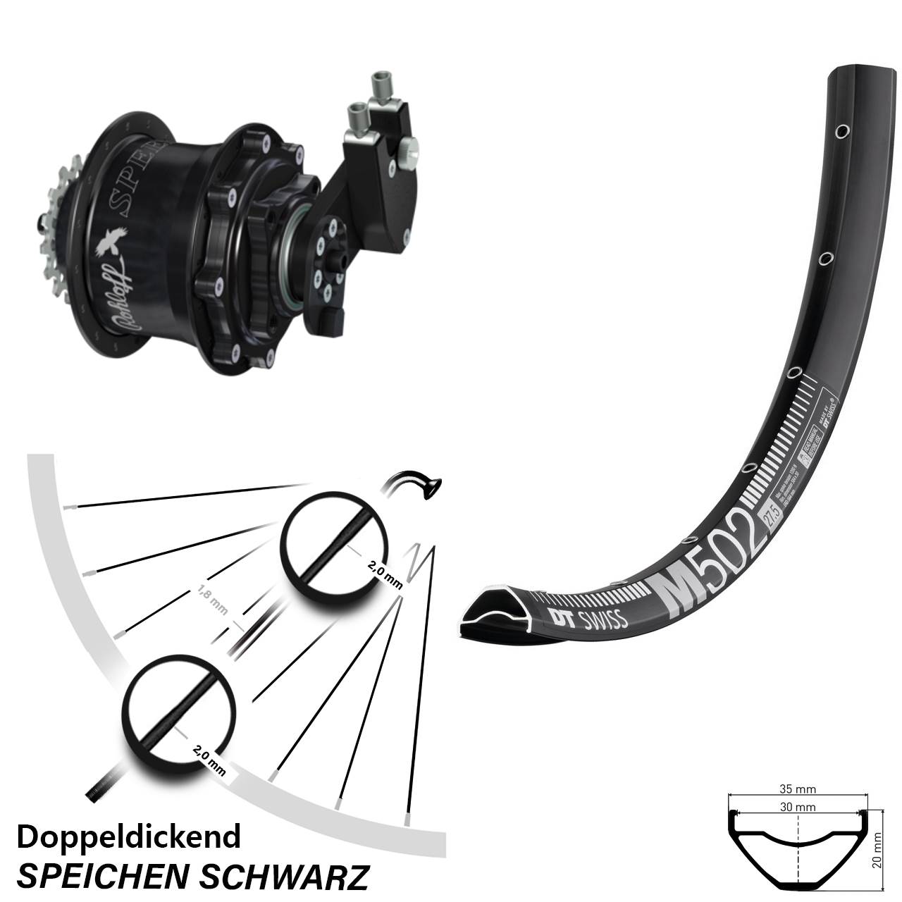 DT Swiss M 502 Rohloff CC DB OEM Tandem 27,5 Zoll Disc Hinterrrad
