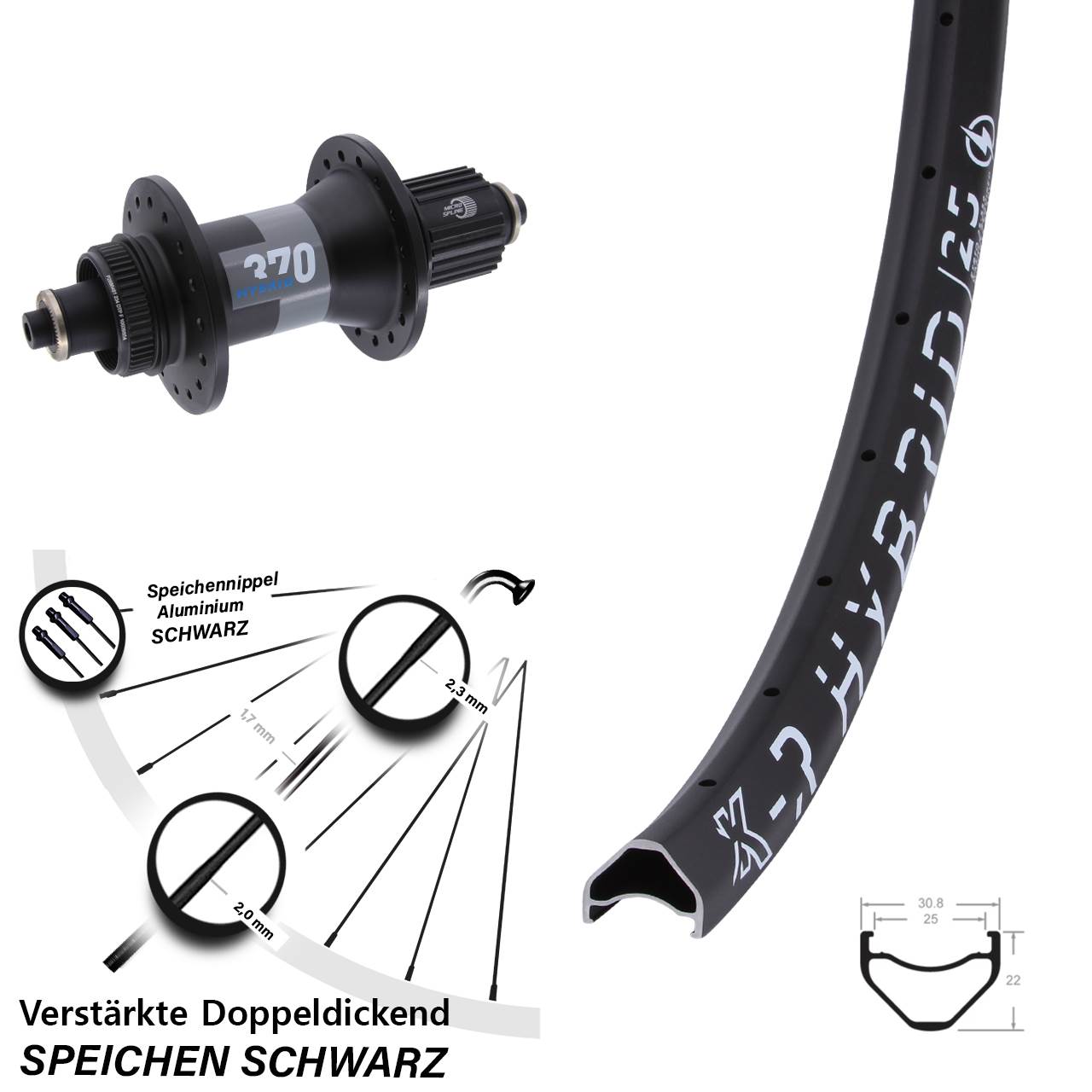 KX-R Hybrid 25 DT Swiss 370 27,5 Zoll Hinterrad für Schnellspanner Micro Spline