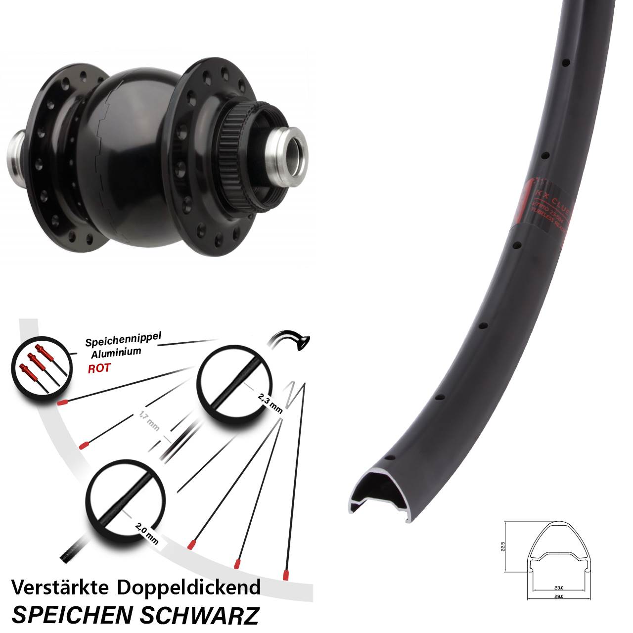 Boost Disc Vorderrad mit Nabendynamo 12x110 27,5 Zoll KX Clue SON 28