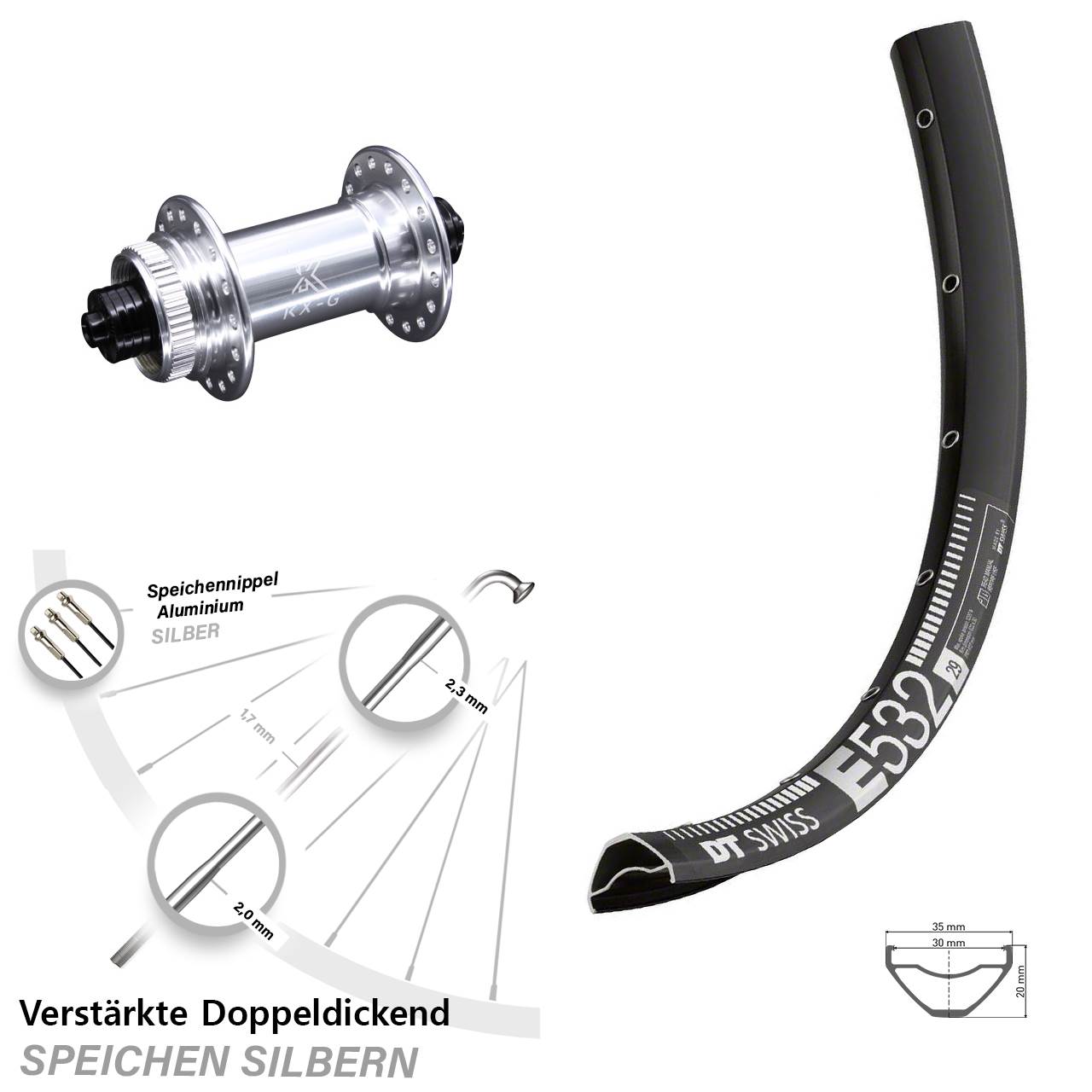 DT Swiss E532 KX-G 29 Zoll Vorderrad Centerlock QR