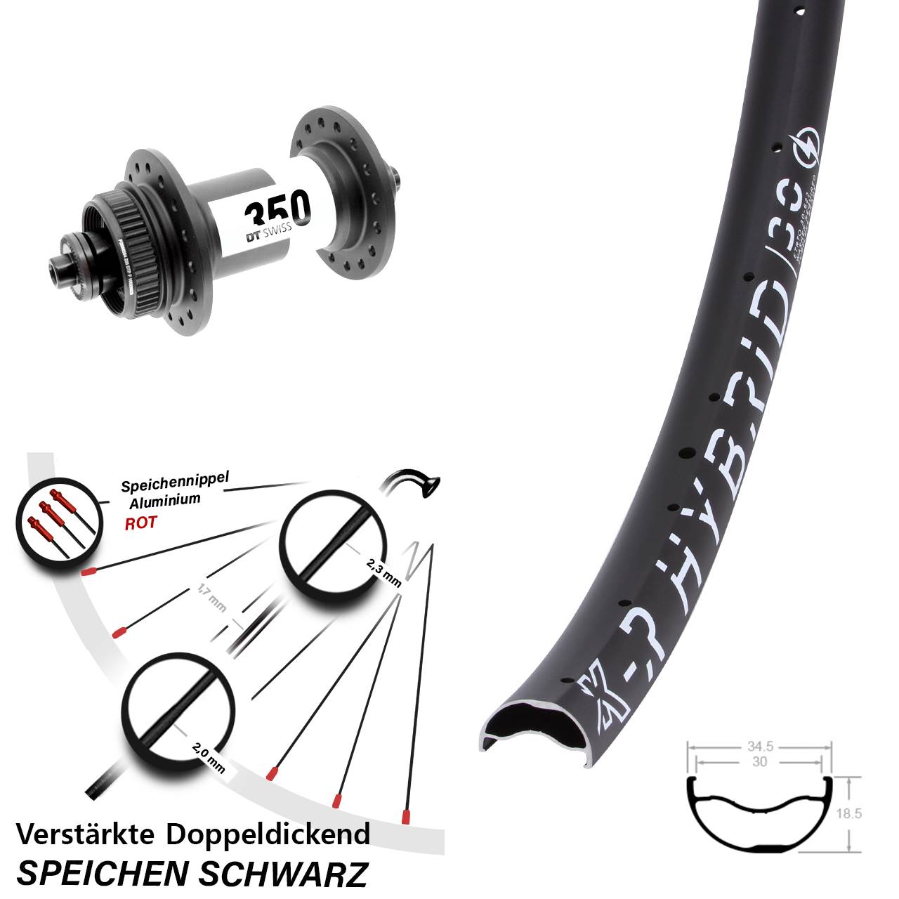Centerlock Vorderrad QR 29 Zoll KX-R Hybrid 30 DT Swiss 350