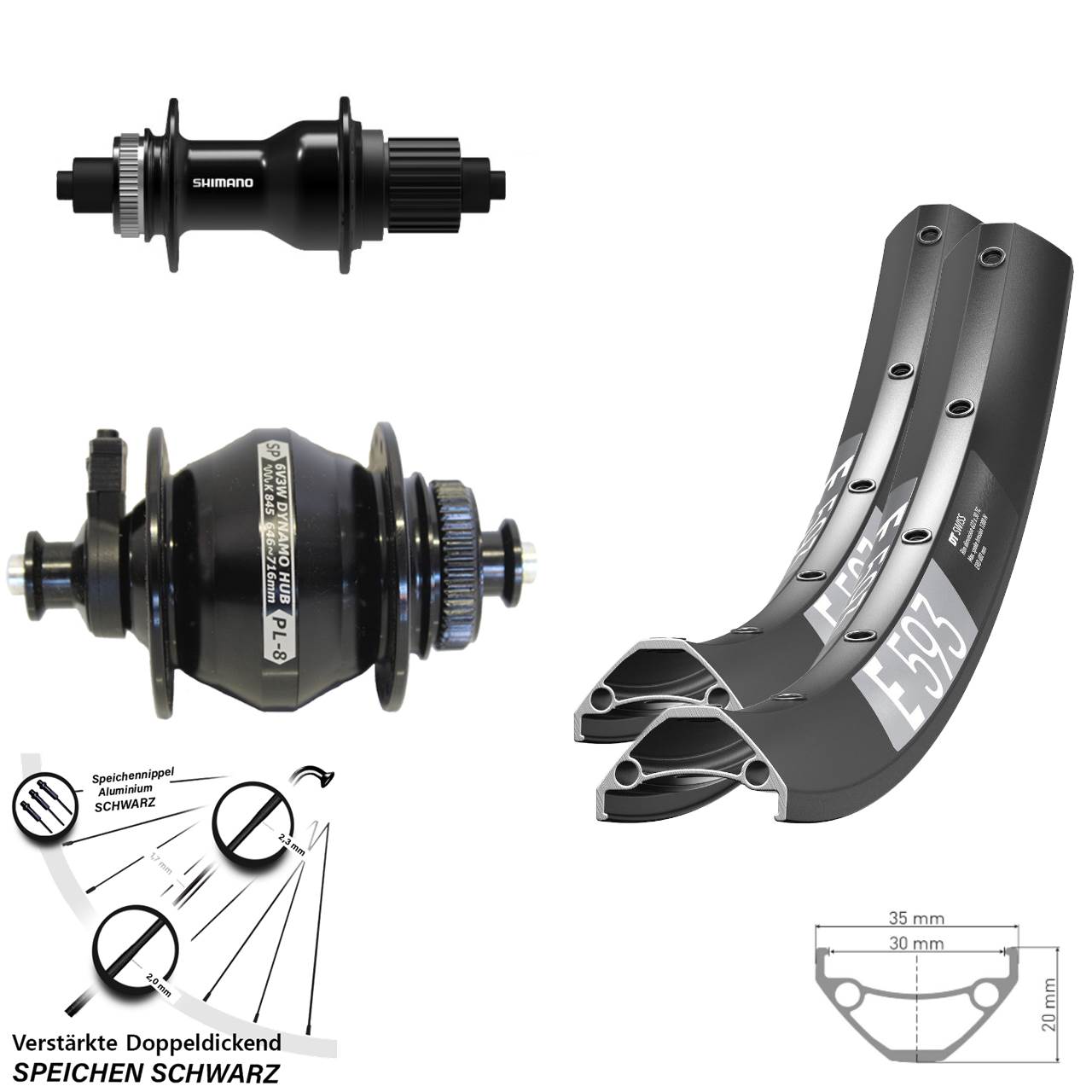 Disc Laufradsatz 29 Zoll DT Swiss E593 Shimano FH-QC500-MS SP PL-8 Micro Spline QR
