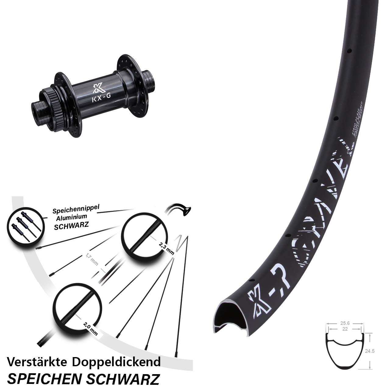 28-29 Zoll KX-R Gravel verstärkt Centerlock Vorderrad 12x100