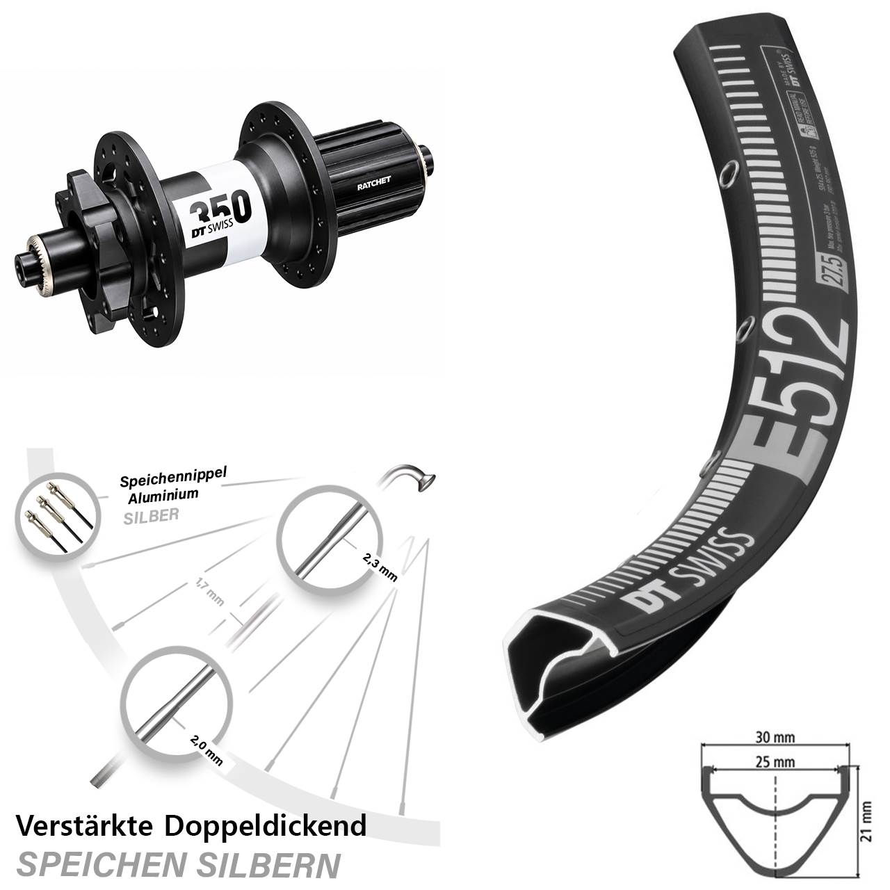 DT Swiss E 512-350 Ratchet 36 6-Loch 29 Zoll Hinterrad QR 8-11 fach