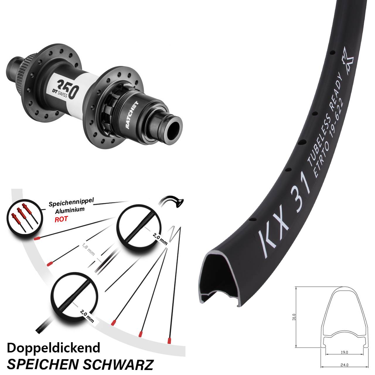 KX 31 DT Swiss 350 XDR 28 Zoll Hinterrad Centerlock 12x142