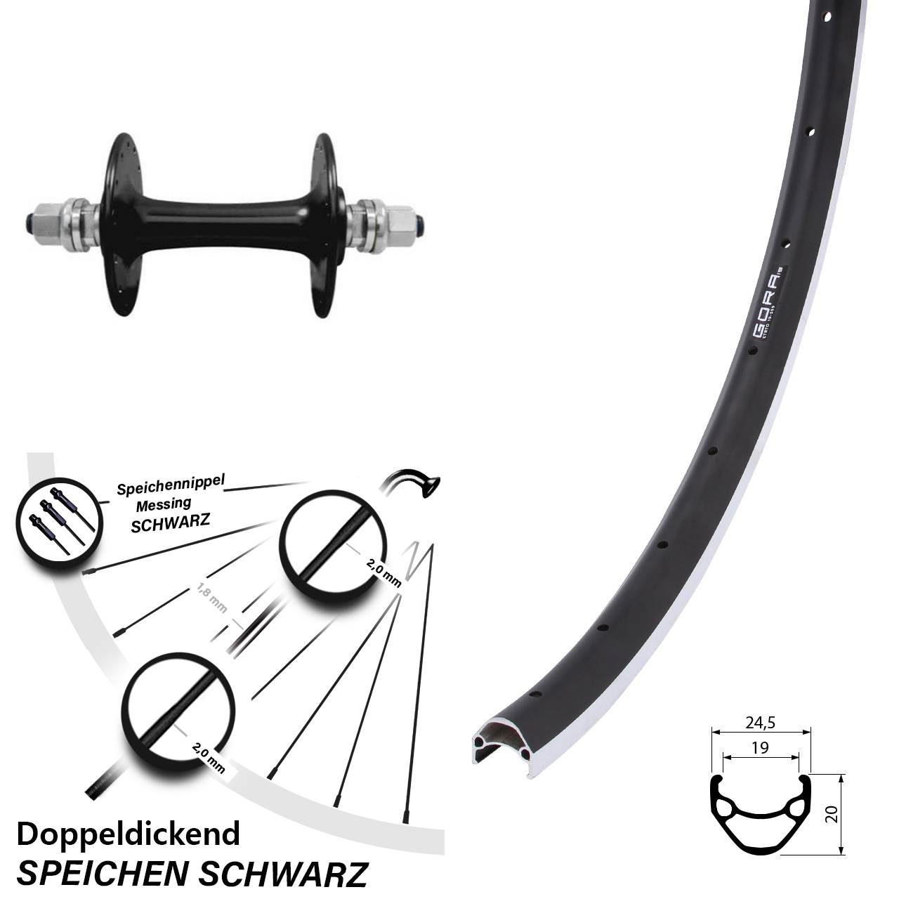 Gora 19 Sturmey Archer HBT30 26 Zoll Vorderrad Vollachse