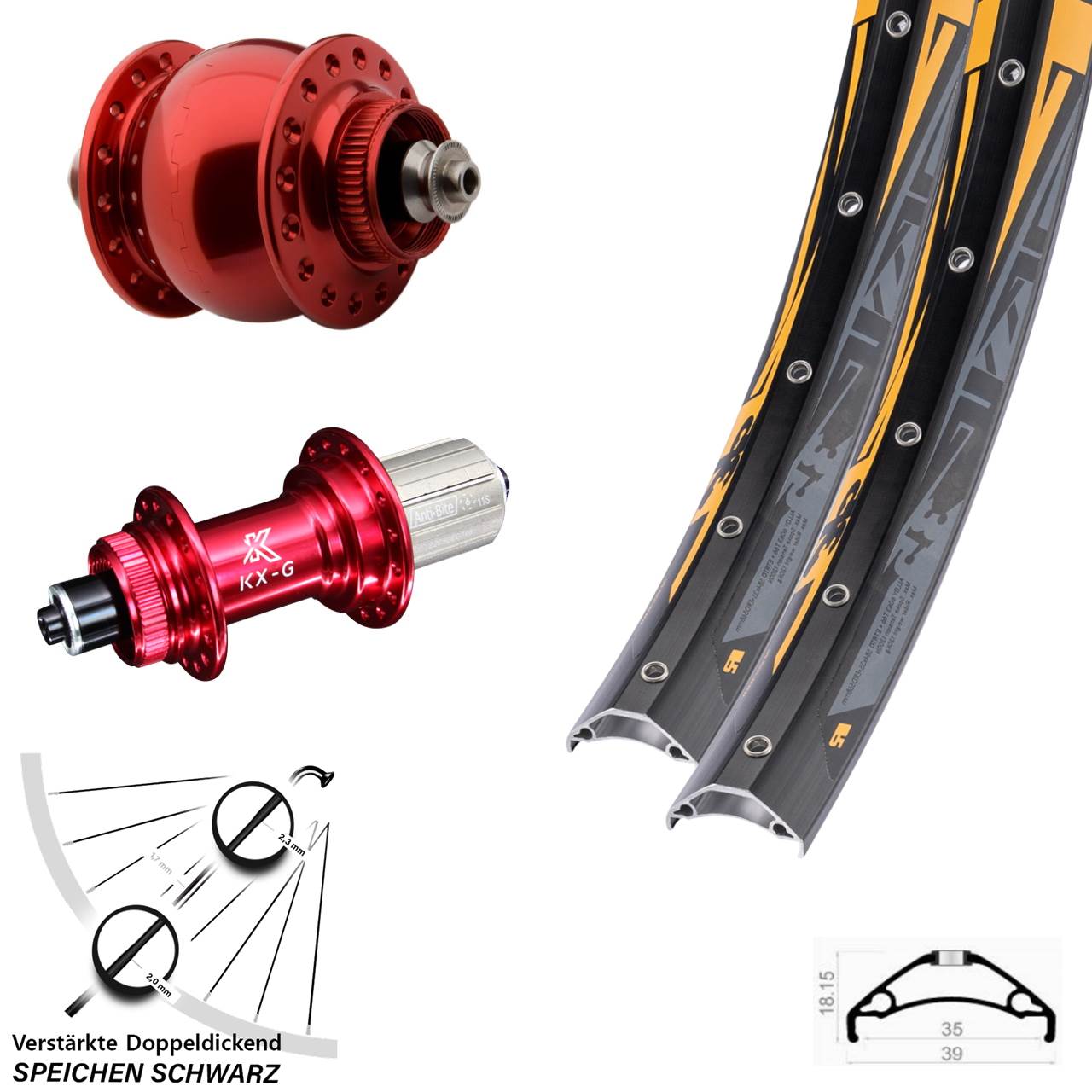Centerlock Laufradsatz QR 27,5 Zoll Rodi TRYP 35 KX-G rot SON delux 8-12 fach