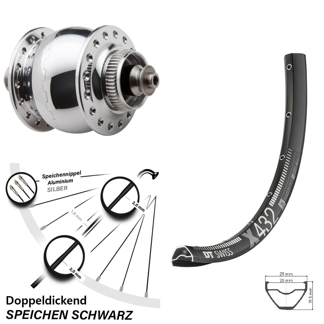 Centerlock 29 Zoll Vorderrad mit Dynamo DT SWiss X432 SONdelux QR