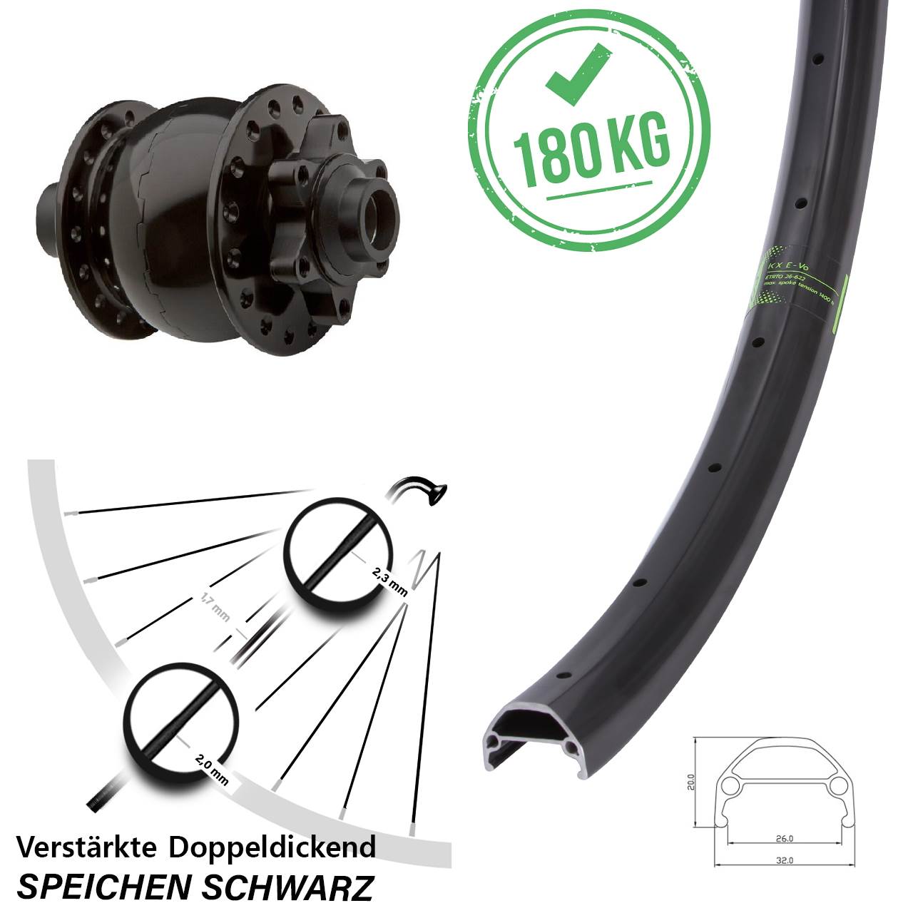 SON 28 KX Evo 27,5 Zoll Disc Vorderrad mit Nabendynamo 15x100