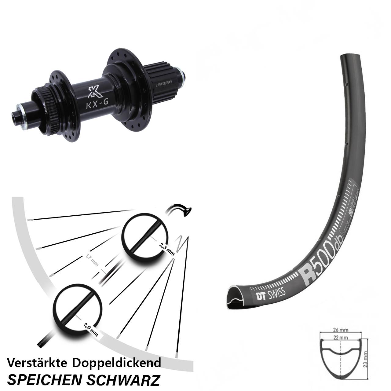 28 Zoll DT Swiss R 500 KX-GS verstärkt Centerlock Hinterrad QR Shimano Micro Spline