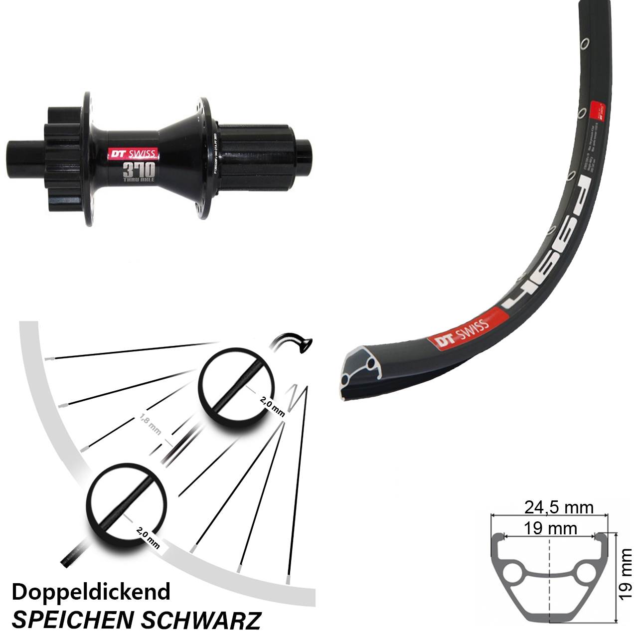 28 Zoll DT Swiss 466d-370 6-Loch Hinterrad 12x142 8-11 fach