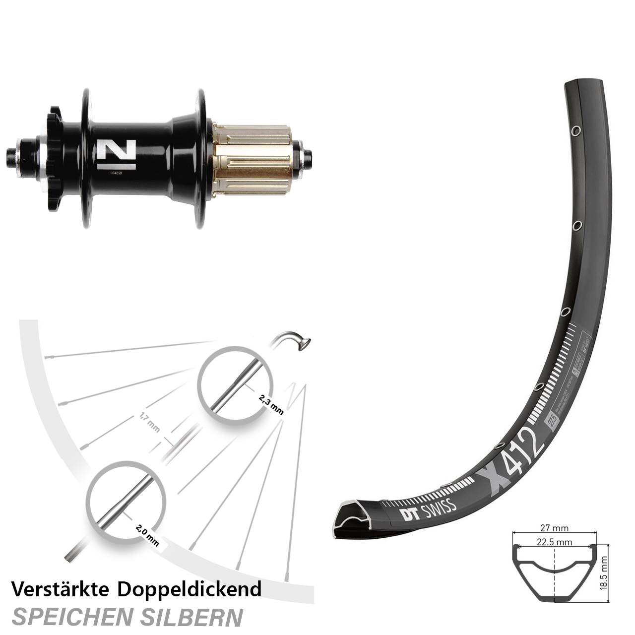 29 Zoll Hinterrad 6-Loch für Schnellspanner DT Swiss X412 Novatec D042 8-11 fach HG