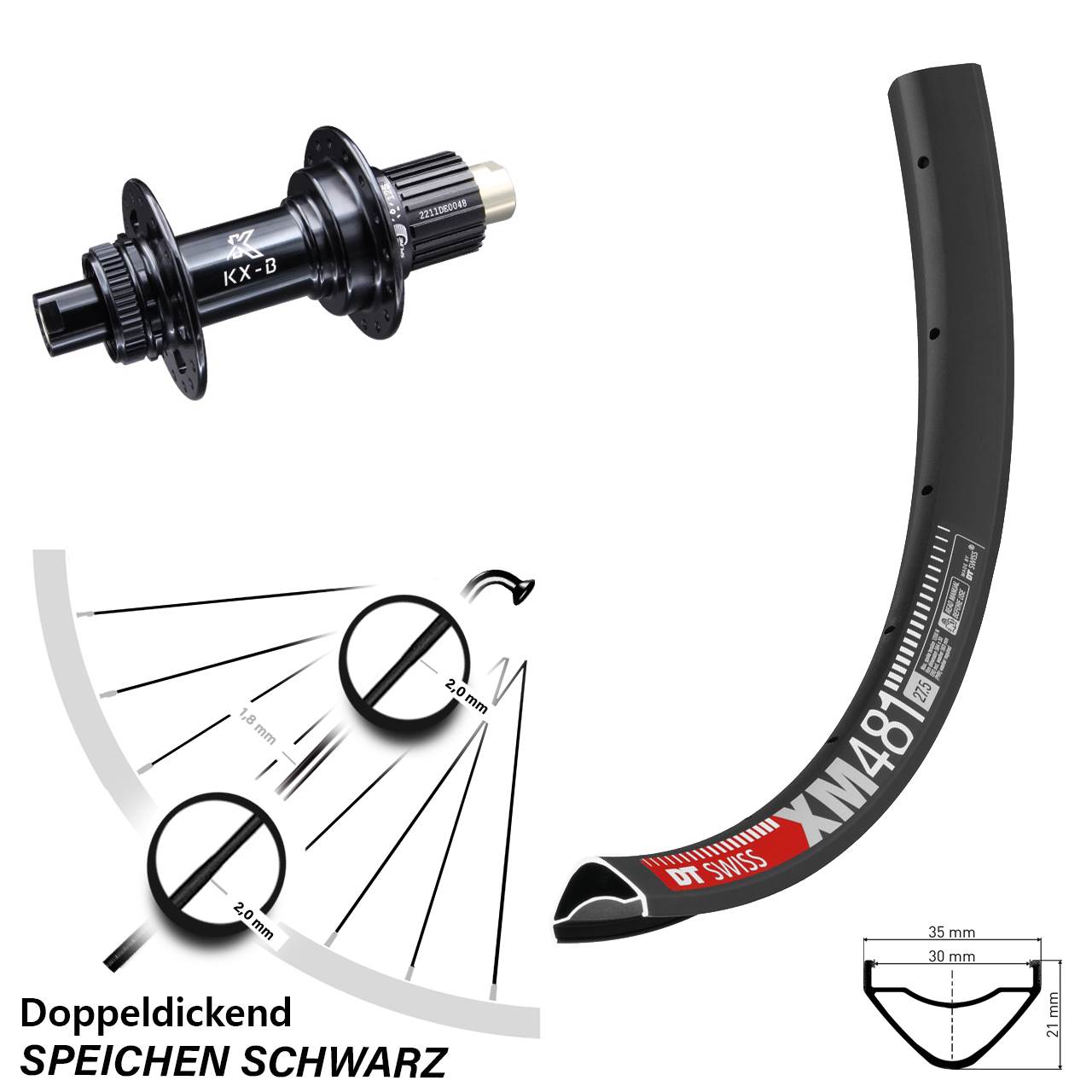 27,5 Zoll DT Swiss XM 481 Hinterrad KX-B Centerlock Micro Spline 12x148