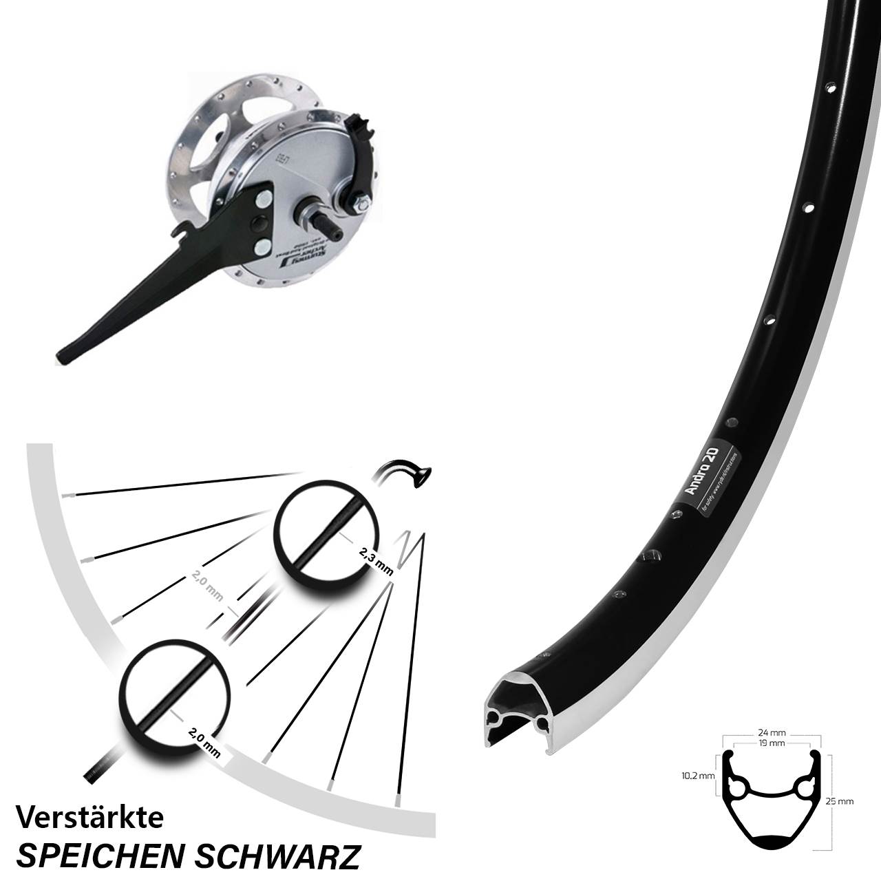 28 Zoll Ryde Andra 20 Sturmey Archer XL-FDAM Vorderrad mit Trommelbremse