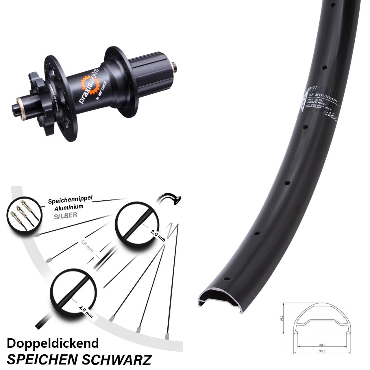 Hinterrad 29 Zoll KX Mountain DT Swiss 350 6-Loch 8-11 fach QR