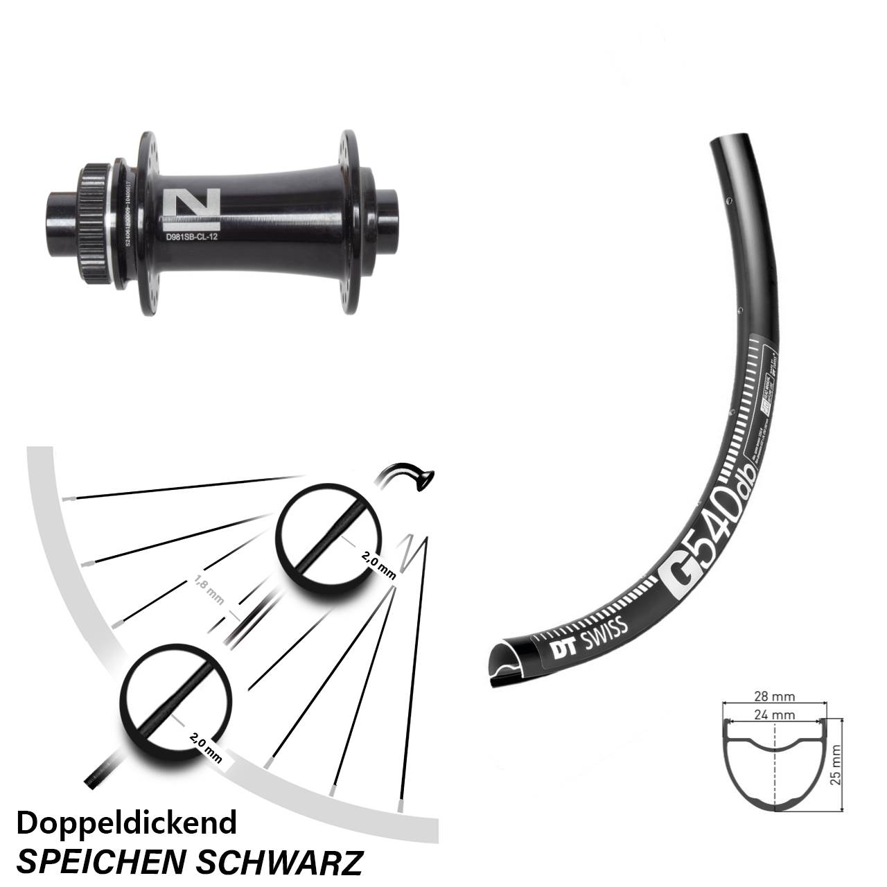 Centerlock Vorderrad 28-29 Zoll DT Swiss G540 Novatec D981 12x100