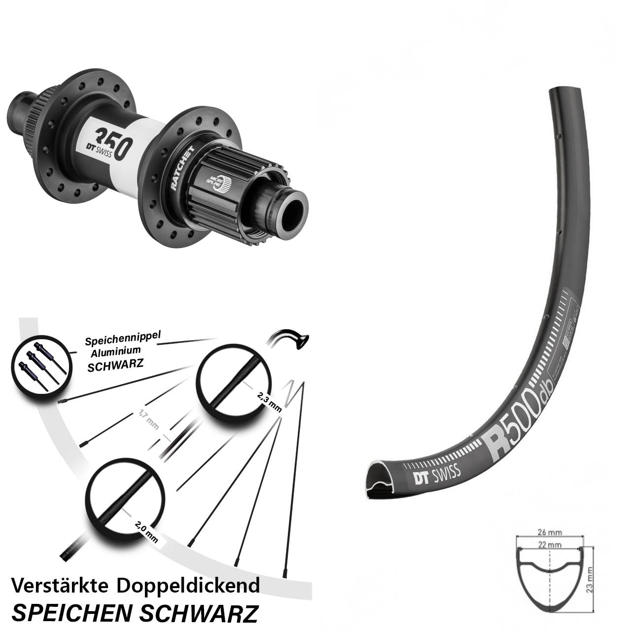 DT Swiss R500-350 Ratchet 36 29 Zoll Hinterrad Centerlock 12x142 Micro Spline