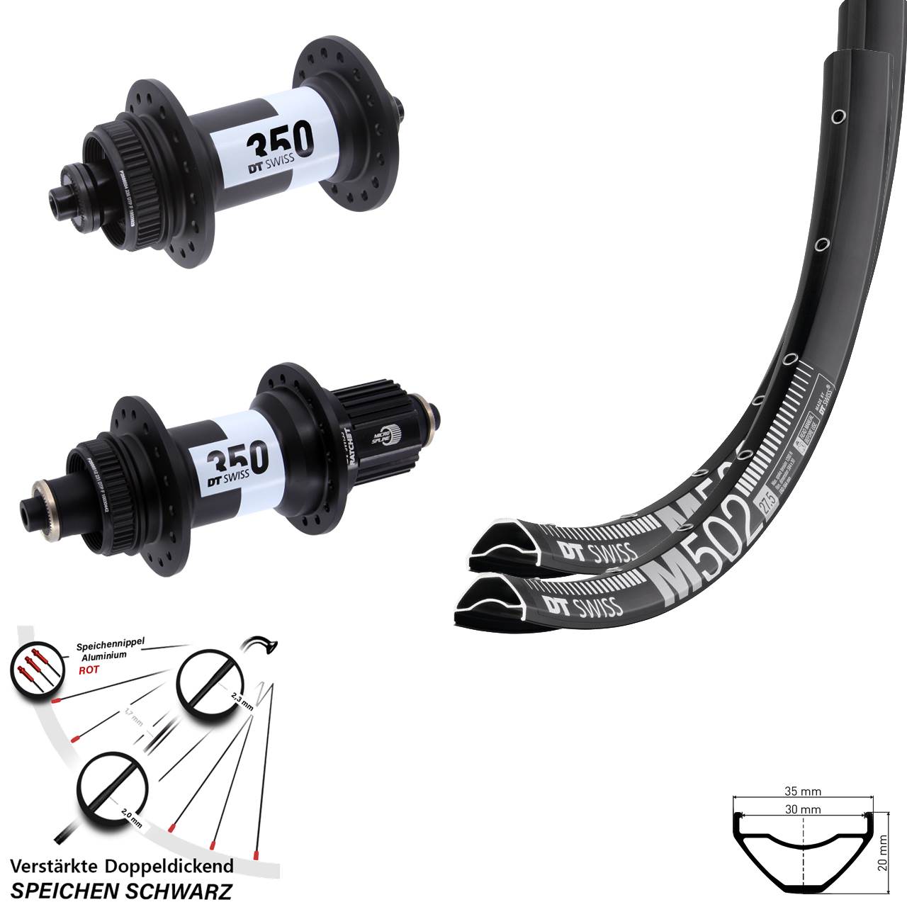 DT Swiss M502 350 29 Zoll Laufradsatz Centerlock QR Micro Spline
