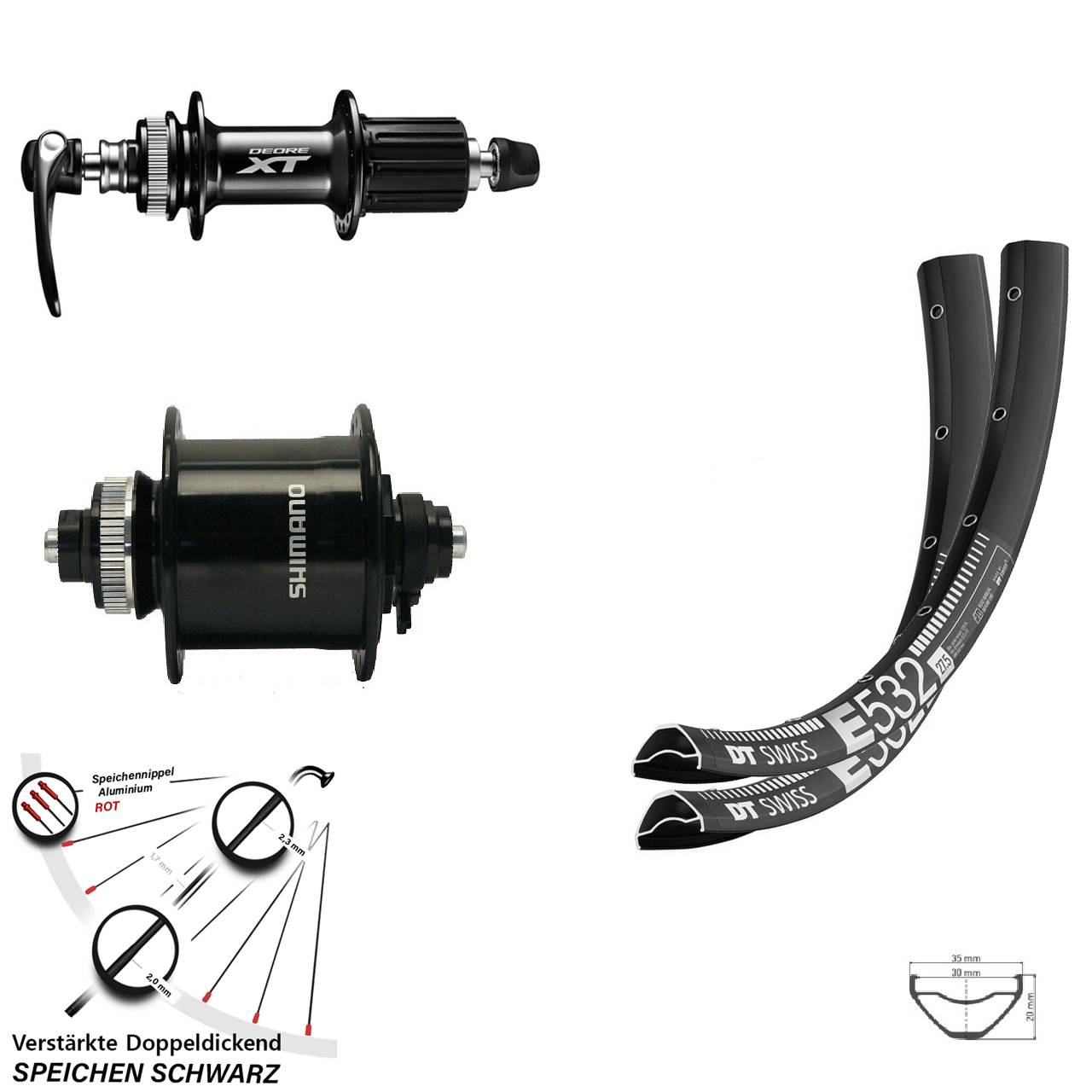 DT Swiss E 532 Shimano DH-UR700 Shimano FH-M8000 29 Zoll Disc Laufrad-Satz QR 8-11 fach