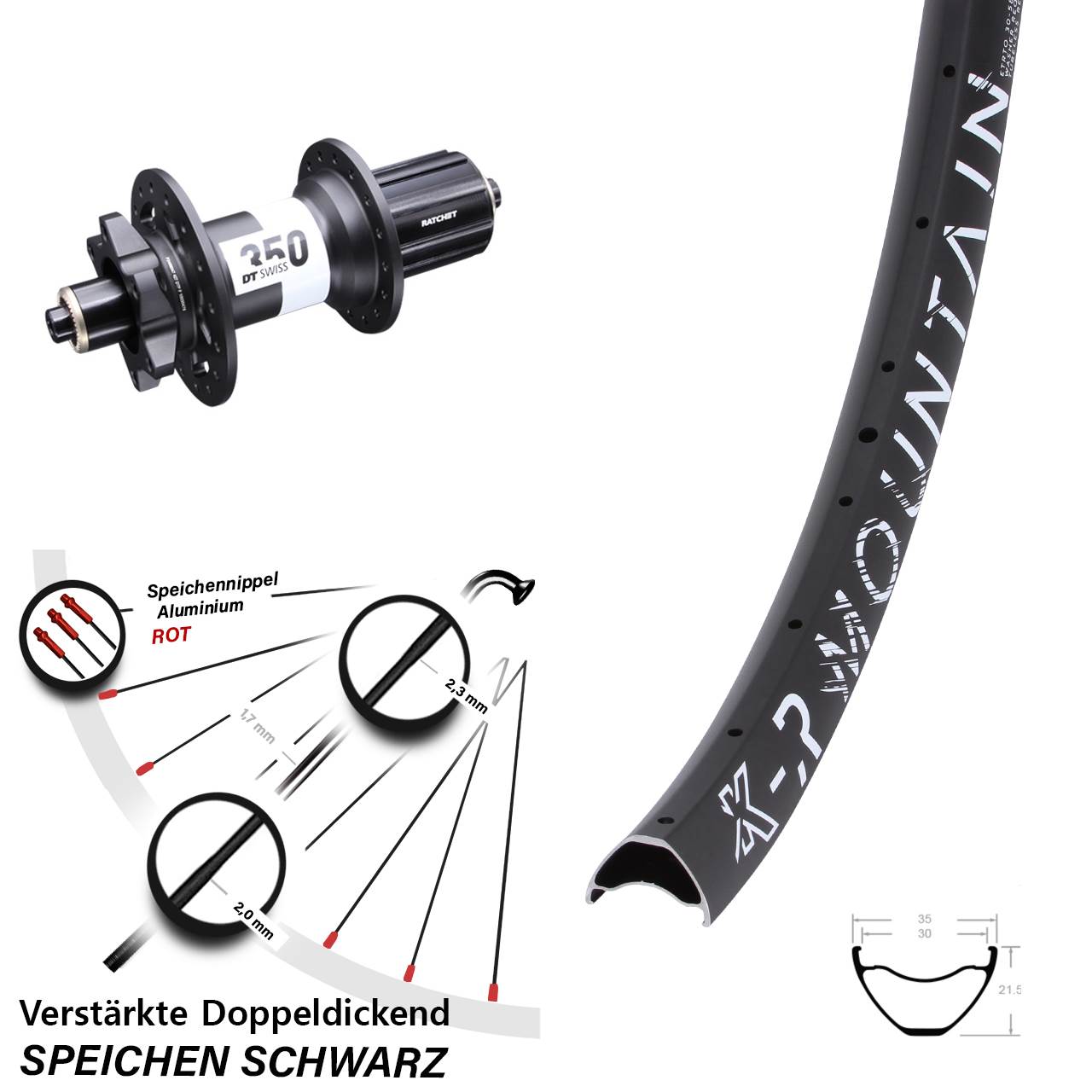 Hinterrad 27,5 Zoll KX-R Mountain DT Swiss 350 Ratchet 36 8-11 fach HG für Schnellsp.