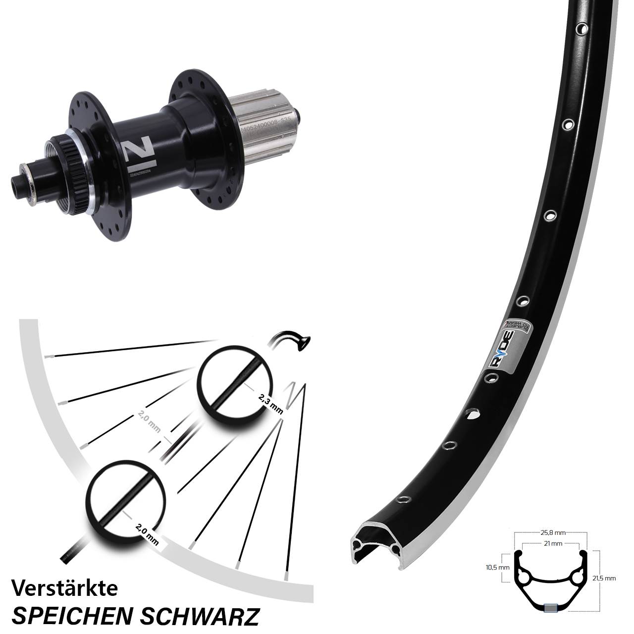 26 Zoll Novatec D042SB Hinterrad Ryde Zac 421 8-12 fach