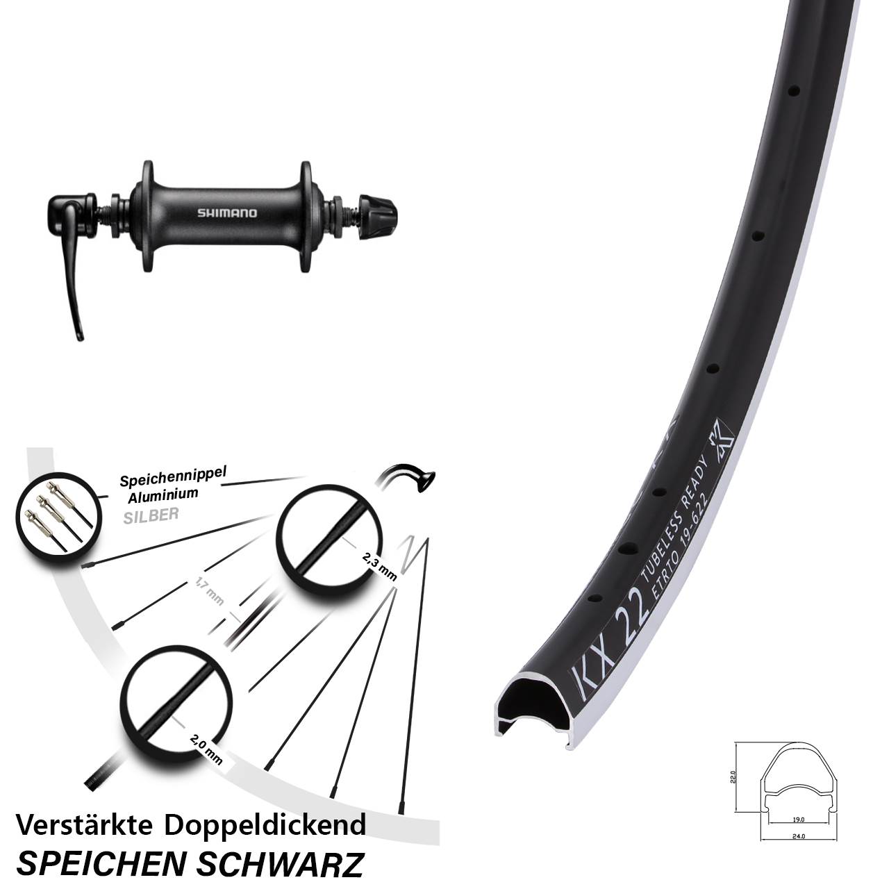 Vorderrad 28 Zoll KX 22 Shimano T3000 QR