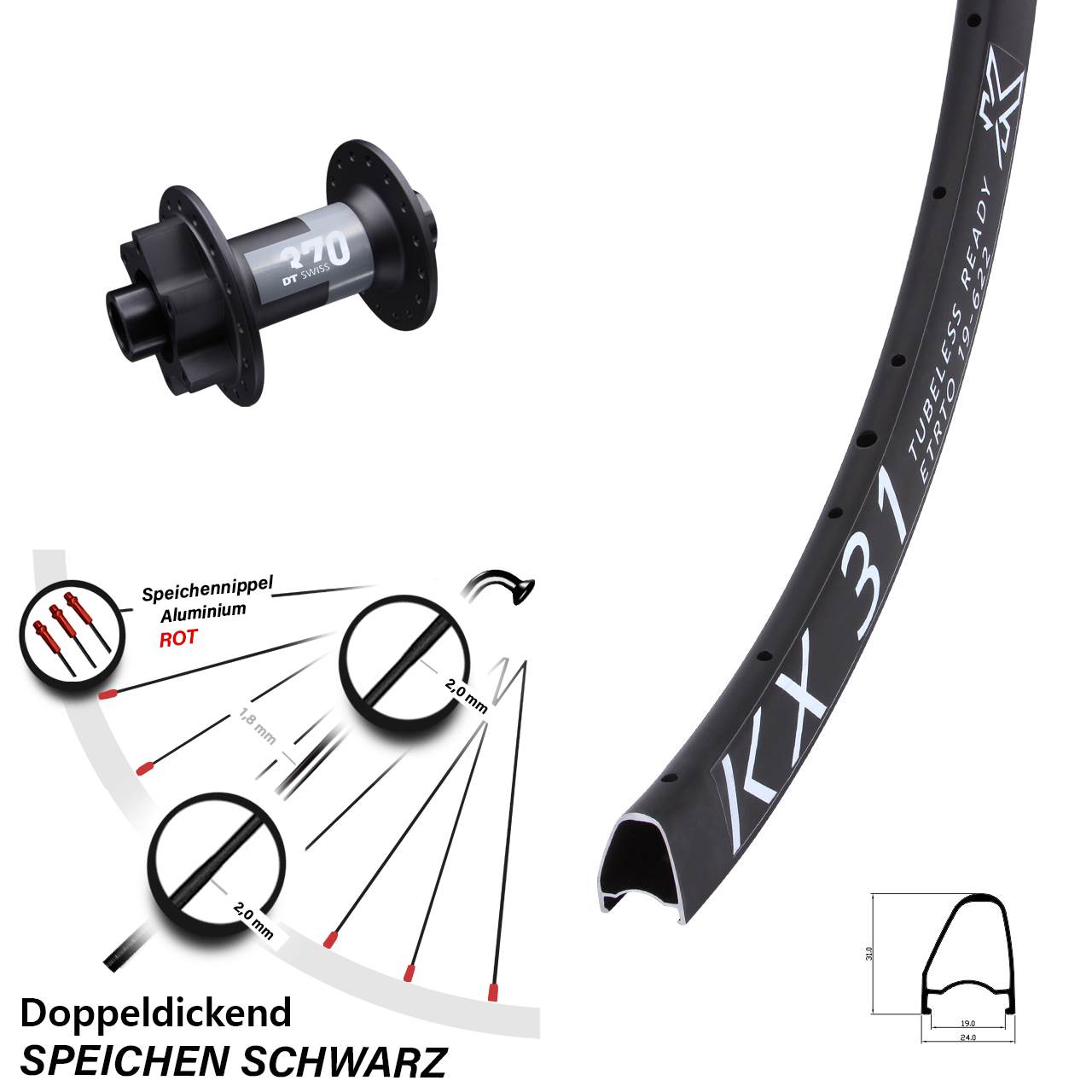 Disc Laufrad 28 Zoll KX31 OS DT Swiss 370 12x100